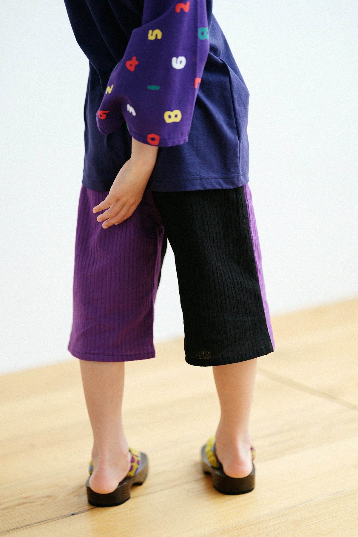 ●Chizimi Cotton 40/20 Akiha Knee Length Monpe Pants Bi-color／Black×Purple
