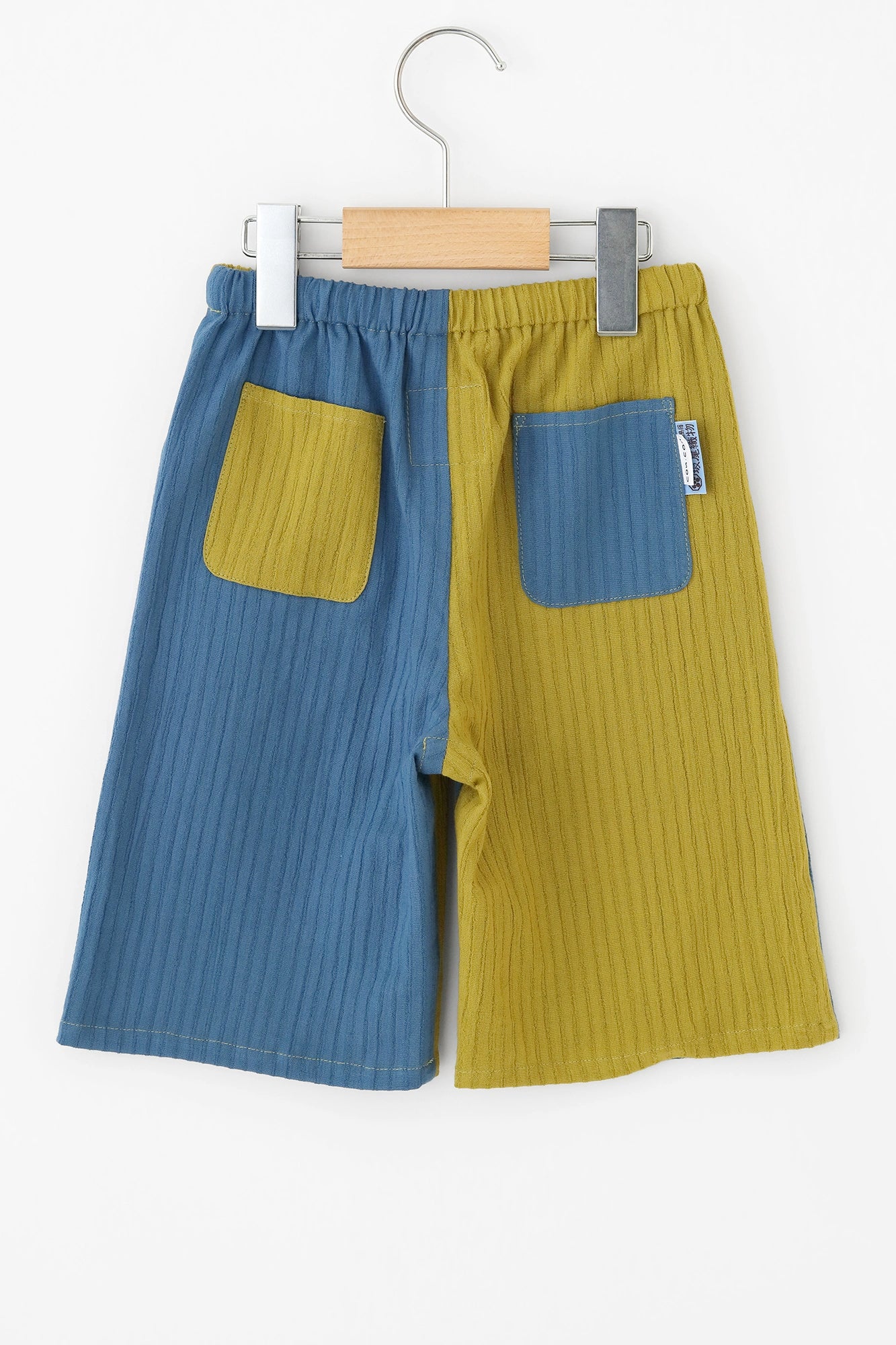 ●Chizimi Cotton 40/20 Akiha Knee Length Monpe Pants Bi-color／Yellowish Green×Bluish Green