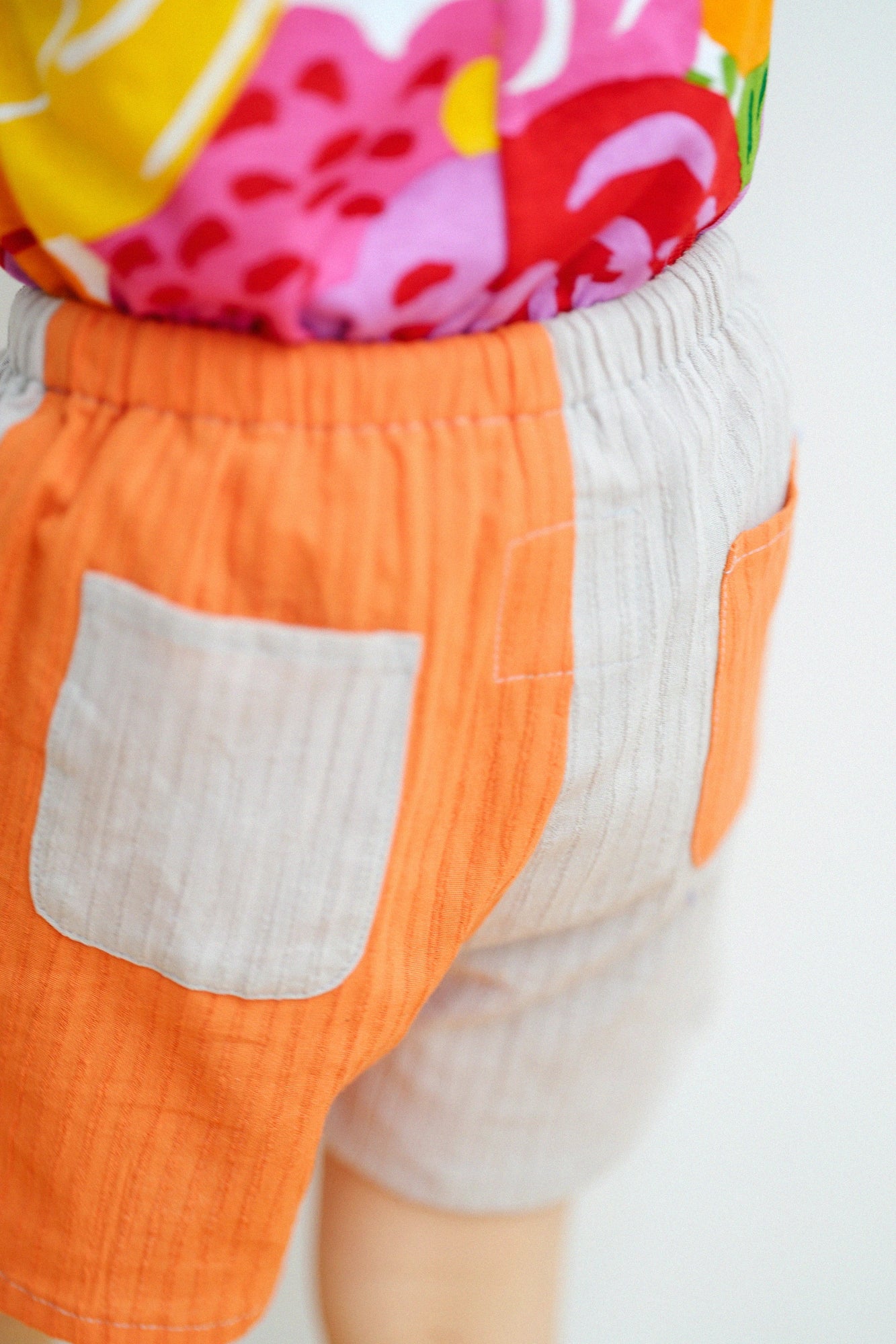●Chizimi Cotton 40/20 Akiha Short Pants  Bi-color／Sakura Grey×Orange