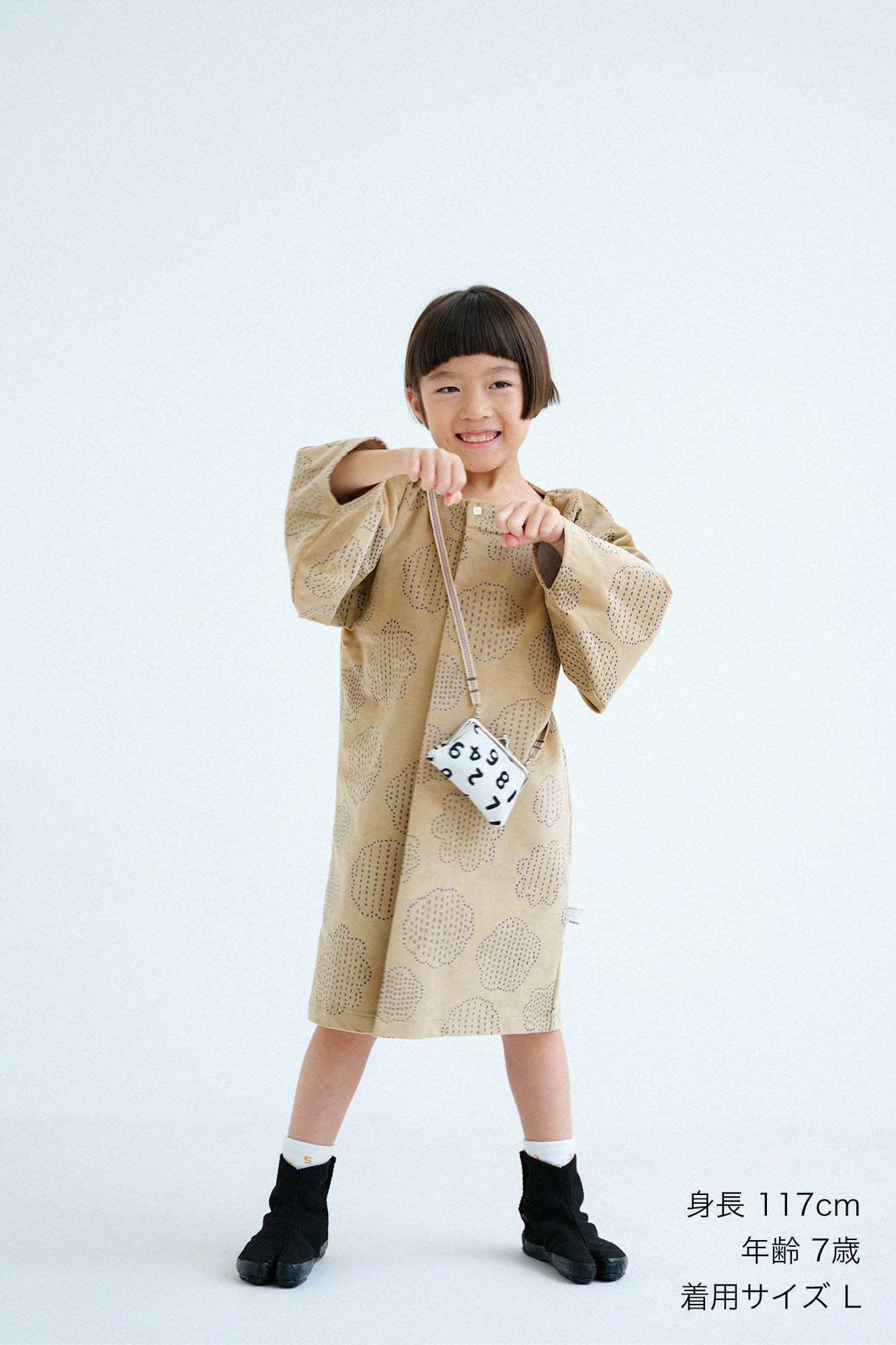 ●燈芯絨 圓弧袖貫頭衣/青花 薄茶色