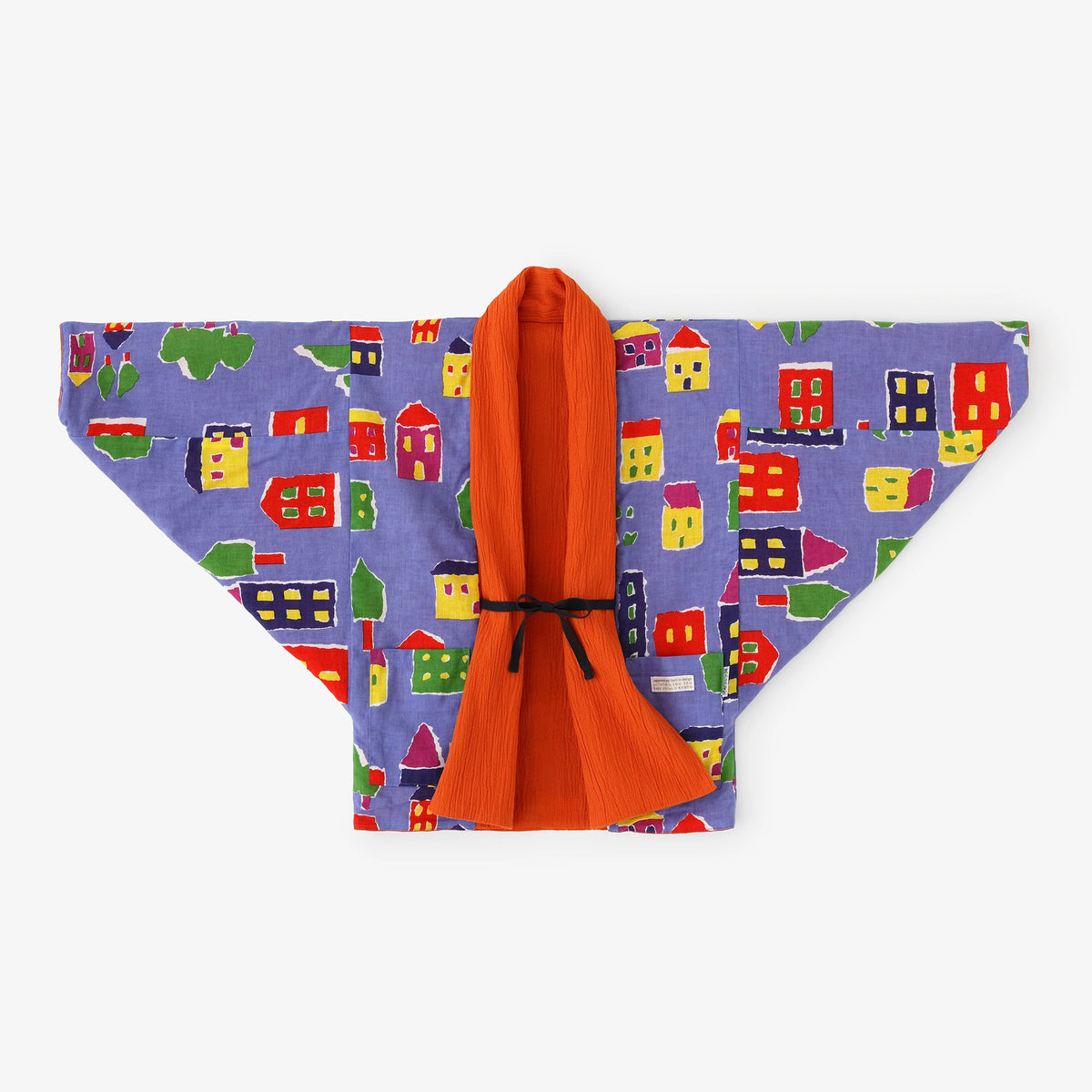 ●Chizimi Cotton 20/10 Triangular Sleeve Coat Short for Kids／Orange×The Picture Book Town