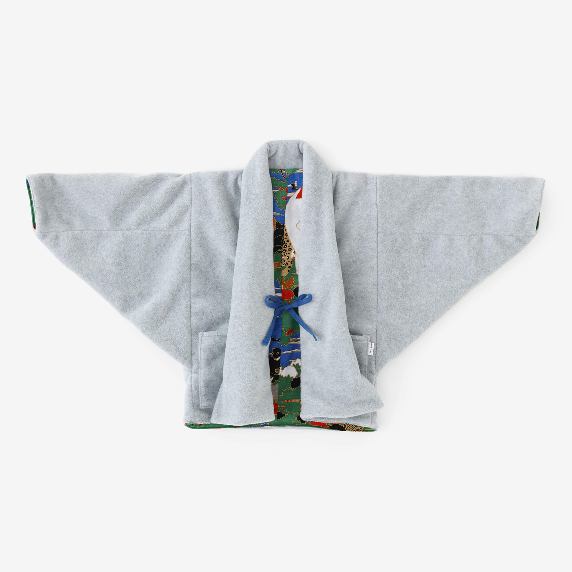 ●抓絨 梯形袖雙面短外套／黑色×怒濤