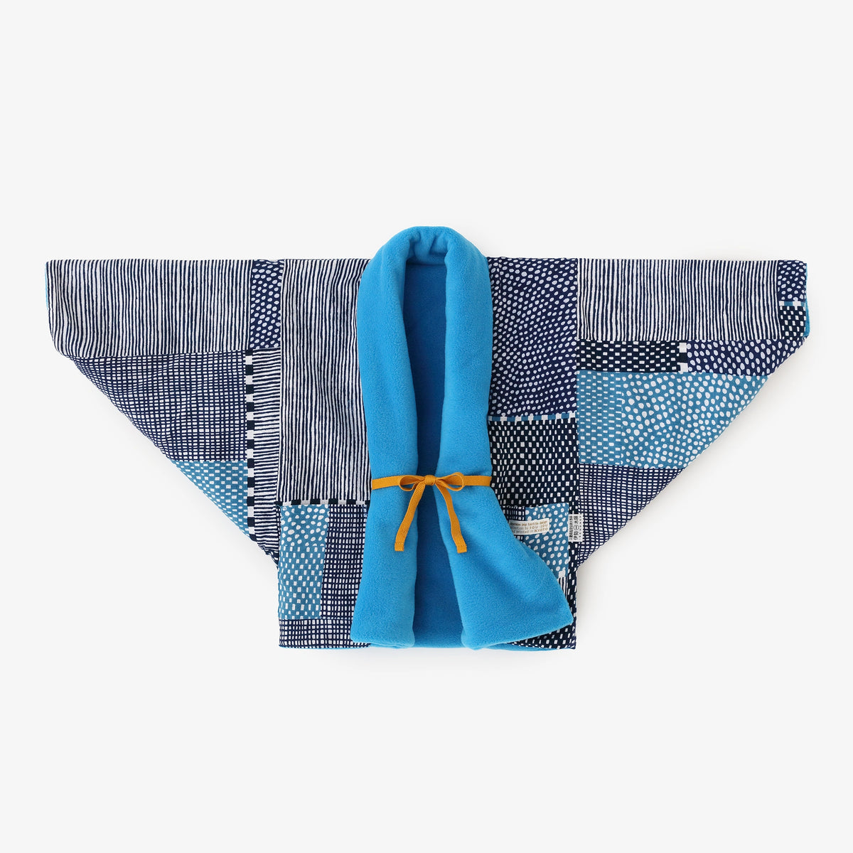 ●Fleece Triangular Sleeve Coat Short for Kids／Light Blue×Lines and Dots Seiwa 