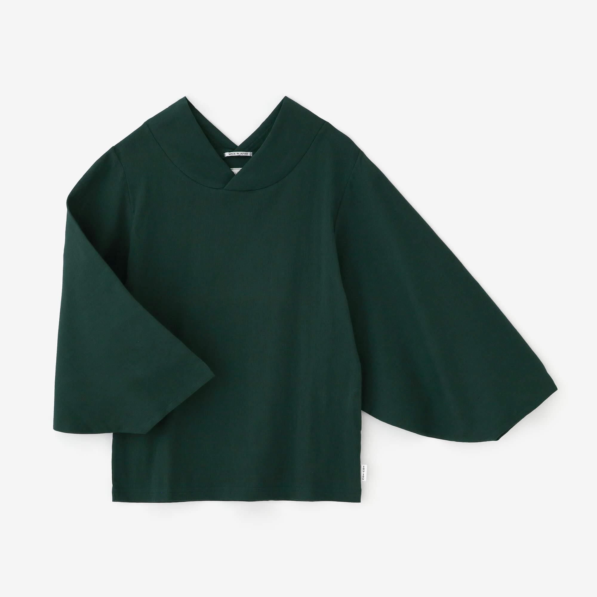Chizimi Cotton 40/40 Kimono Collar Top / Dark Green