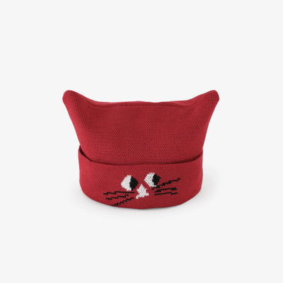 ●depoニャン ジャガード ニットキャップ／レッド