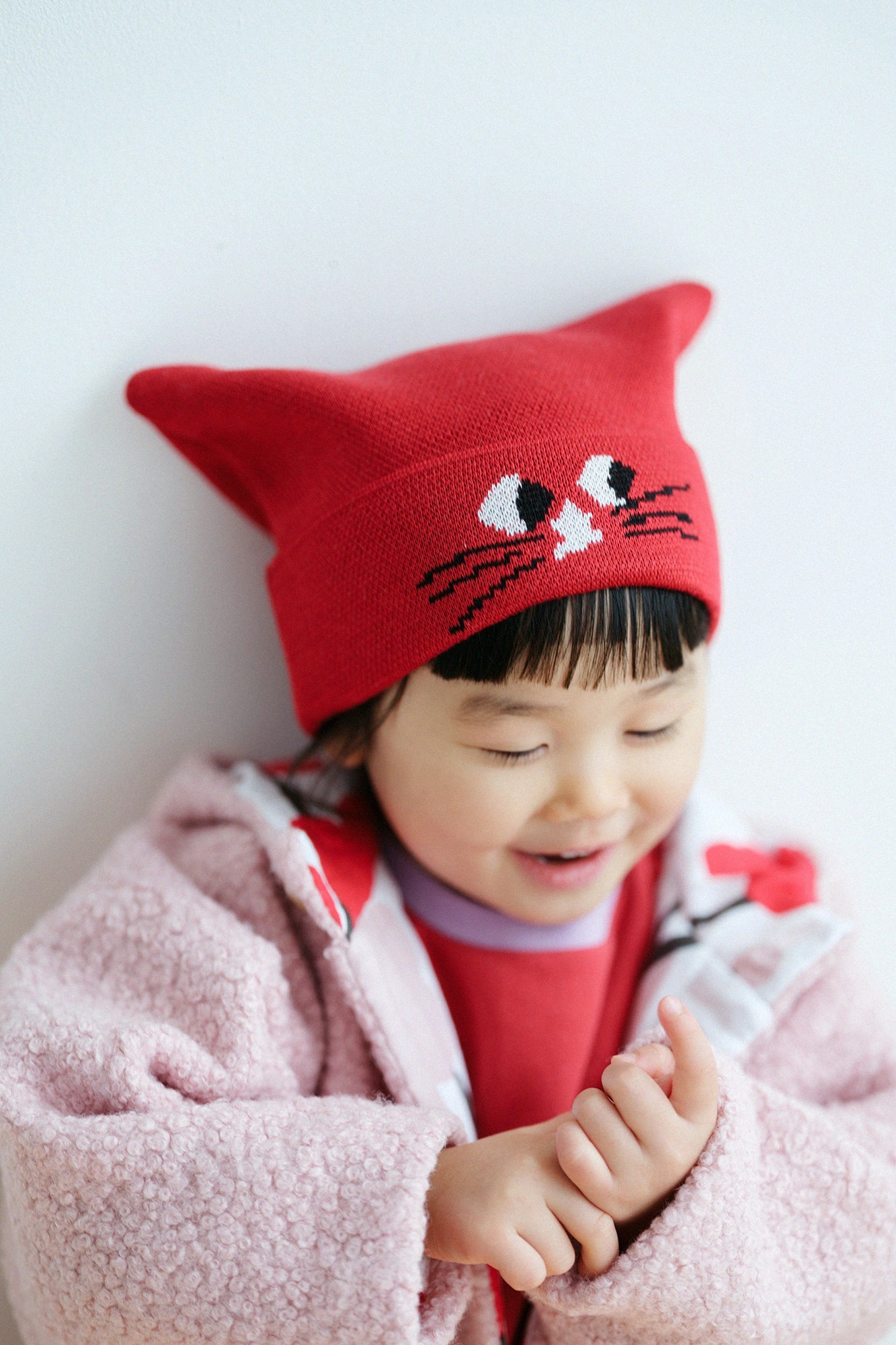 ●depo Nyan緹花針織帽／紅色