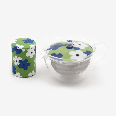 耐熱ガラス急須＆茶缶セット／花がさね