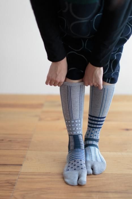 分趾襪（膝下長度）／重疊 銀灰色【女性用】
