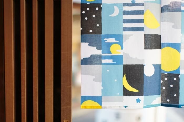 Isemomen Cotton Handkerchief Short Curtain 2-piece / Moon and Stars