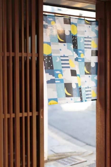 Isemomen Cotton Handkerchief Short Curtain 2-piece / Moon and Stars