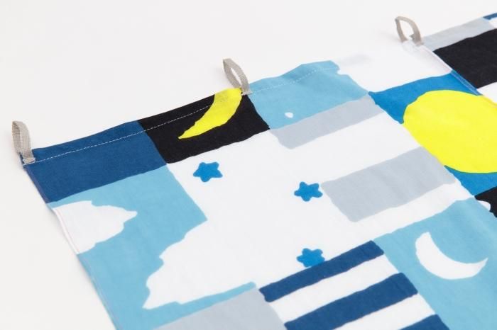 Isemomen Cotton Handkerchief Short Curtain 2-piece / Moon and Stars