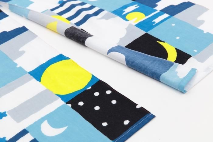 Isemomen Cotton Handkerchief Short Curtain 2-piece / Moon and Stars