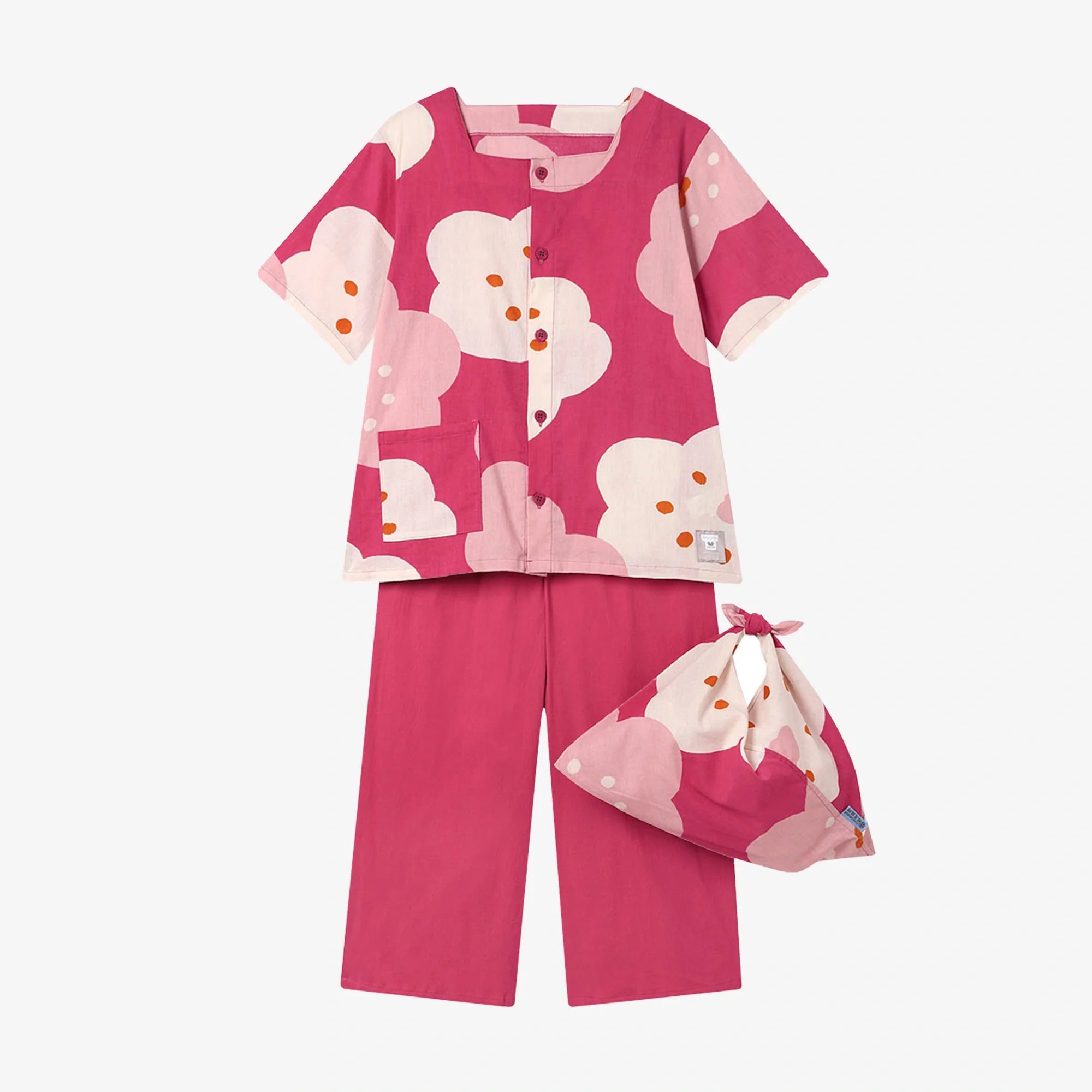 [nur Netto]SOU・SOU× Wacoal Takashimajiji 40/40 Kan Nachthemd mit halben Ärmeln und Tasche/Smile-Rotpflaumenfarbe