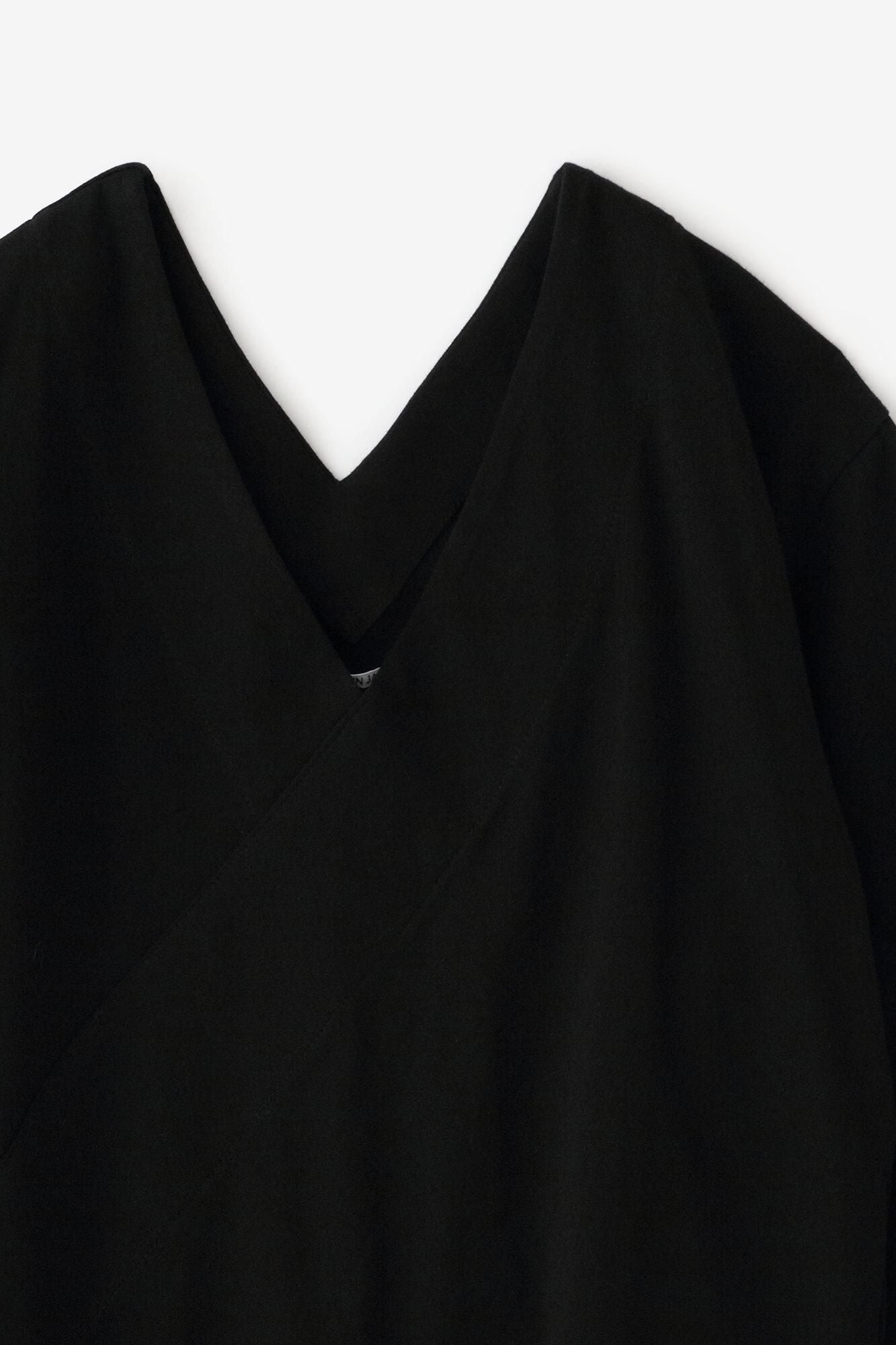 Kimono's pulled-back collarV-neck Shirt Long Sleeve／Black