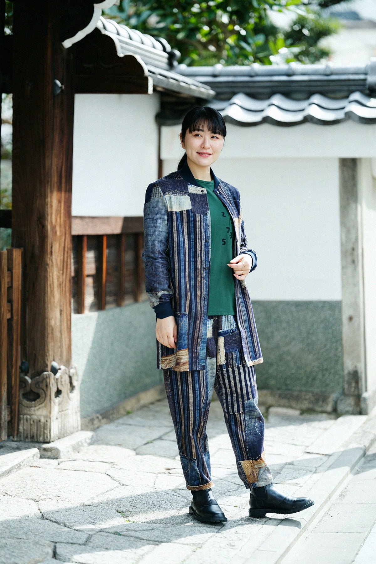 【3월 17일경 발송 예정】플레이팅천축 긴팔포켓 T셔츠/그린