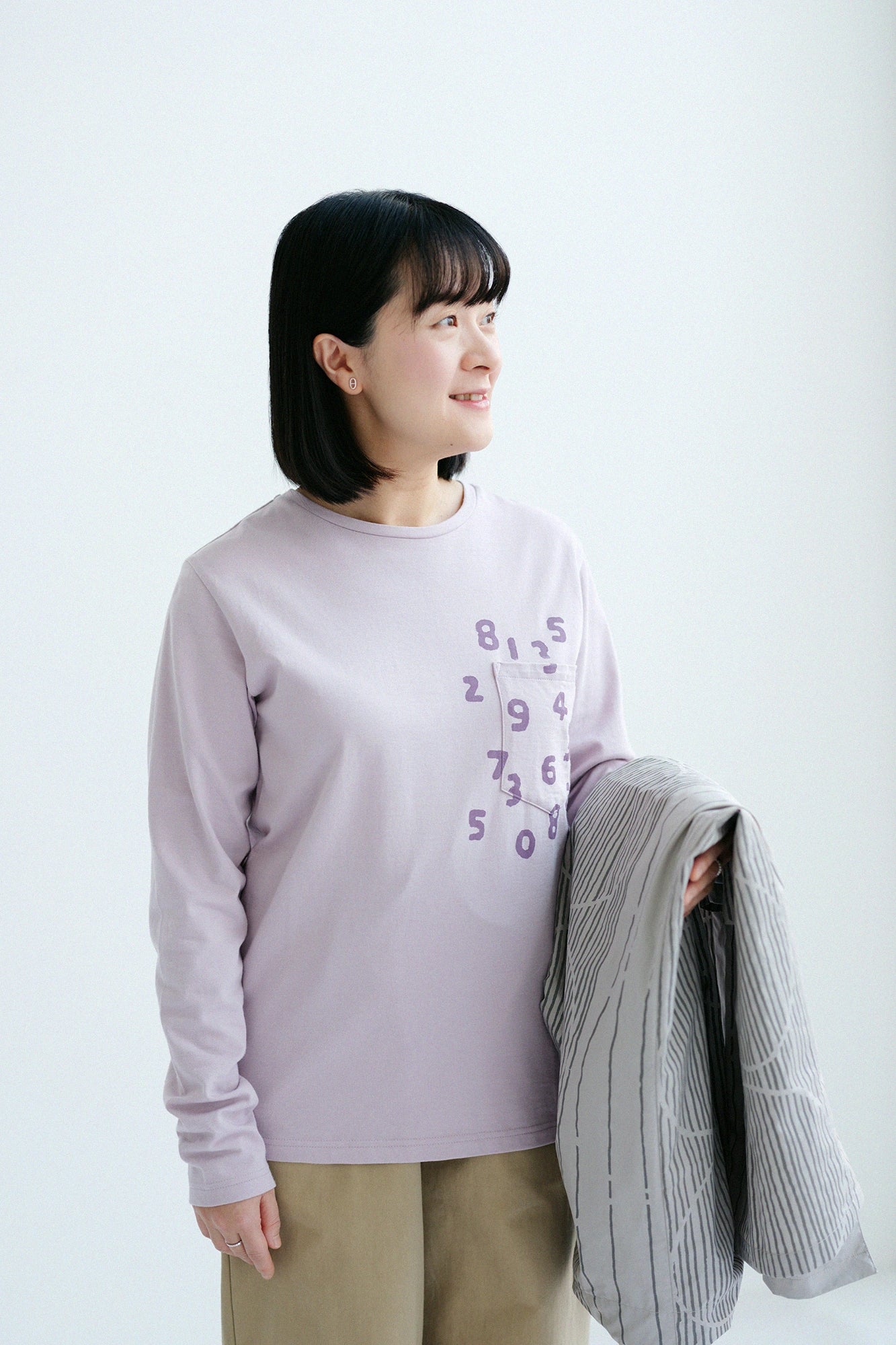 [Expédition prévue vers le 17 mars] T-shirt à manches longues et poche en jersey plaqué/Rose aube