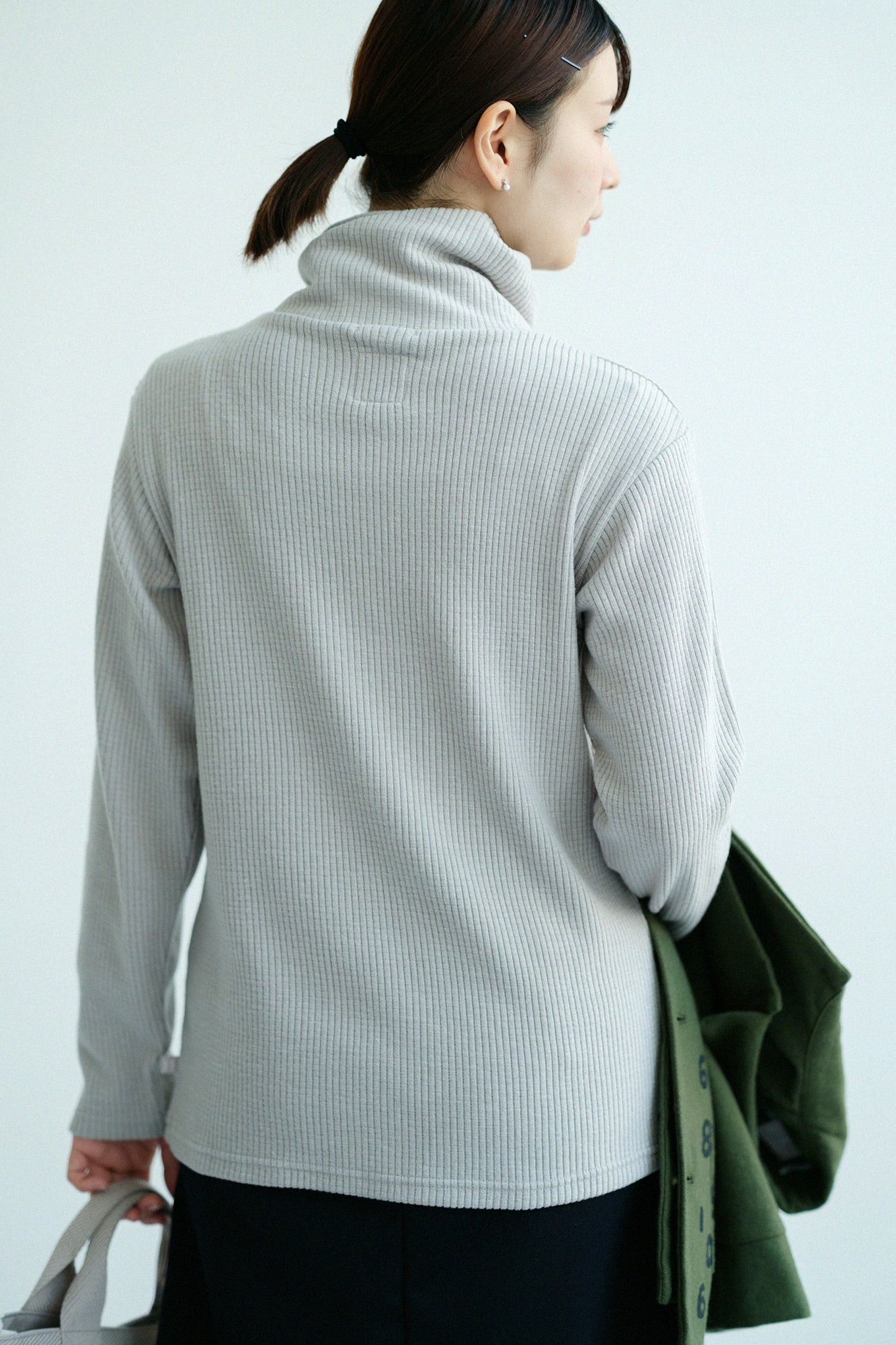 【預購】Soft Thermo(R) 羅紋針織 造型高領L/S長版上衣／天灰色（※預計於12月9日左右發貨）