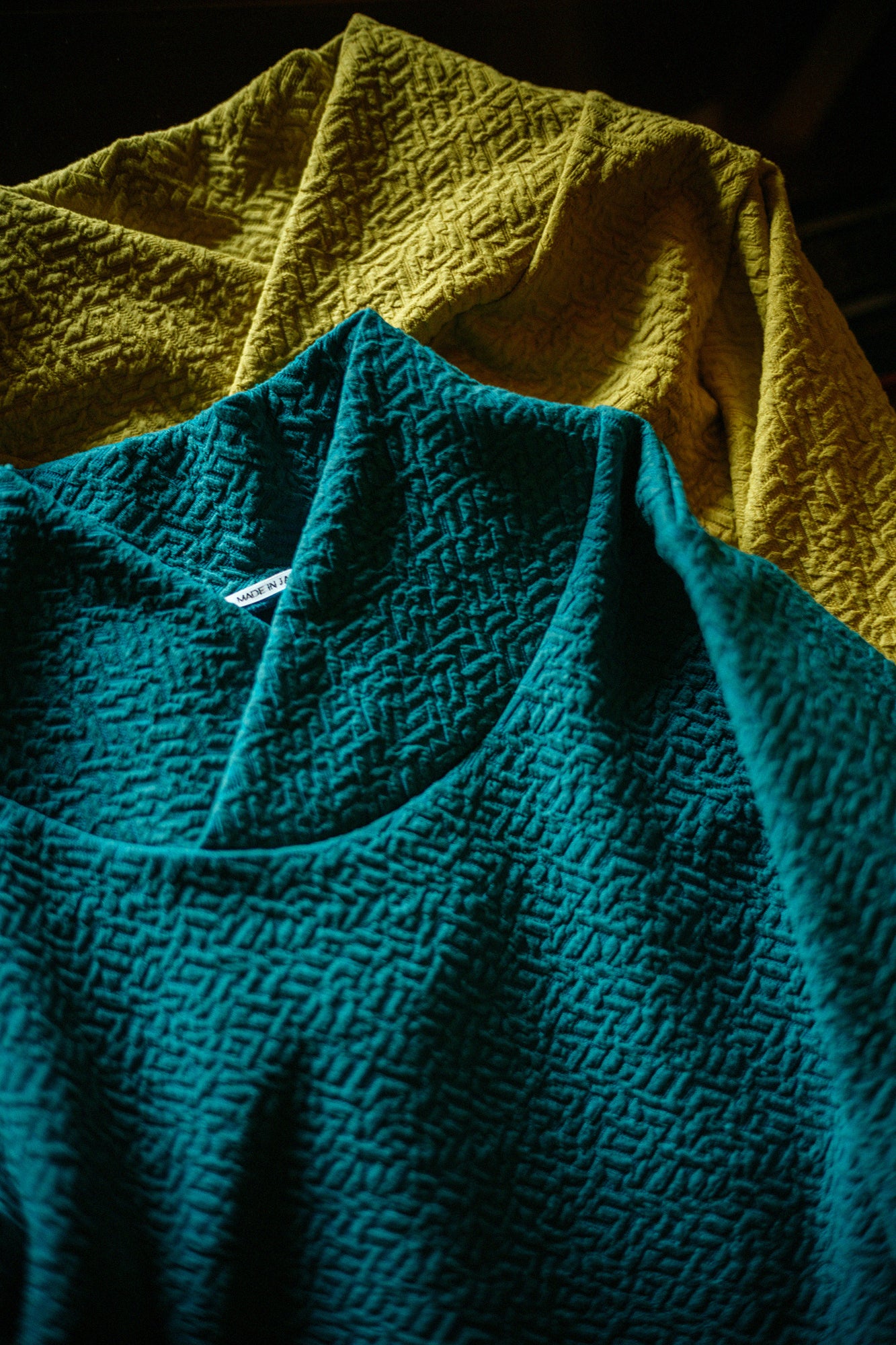 Dual-layered Jacquard Kimono Collar Top Shiraiki / Peacock Green