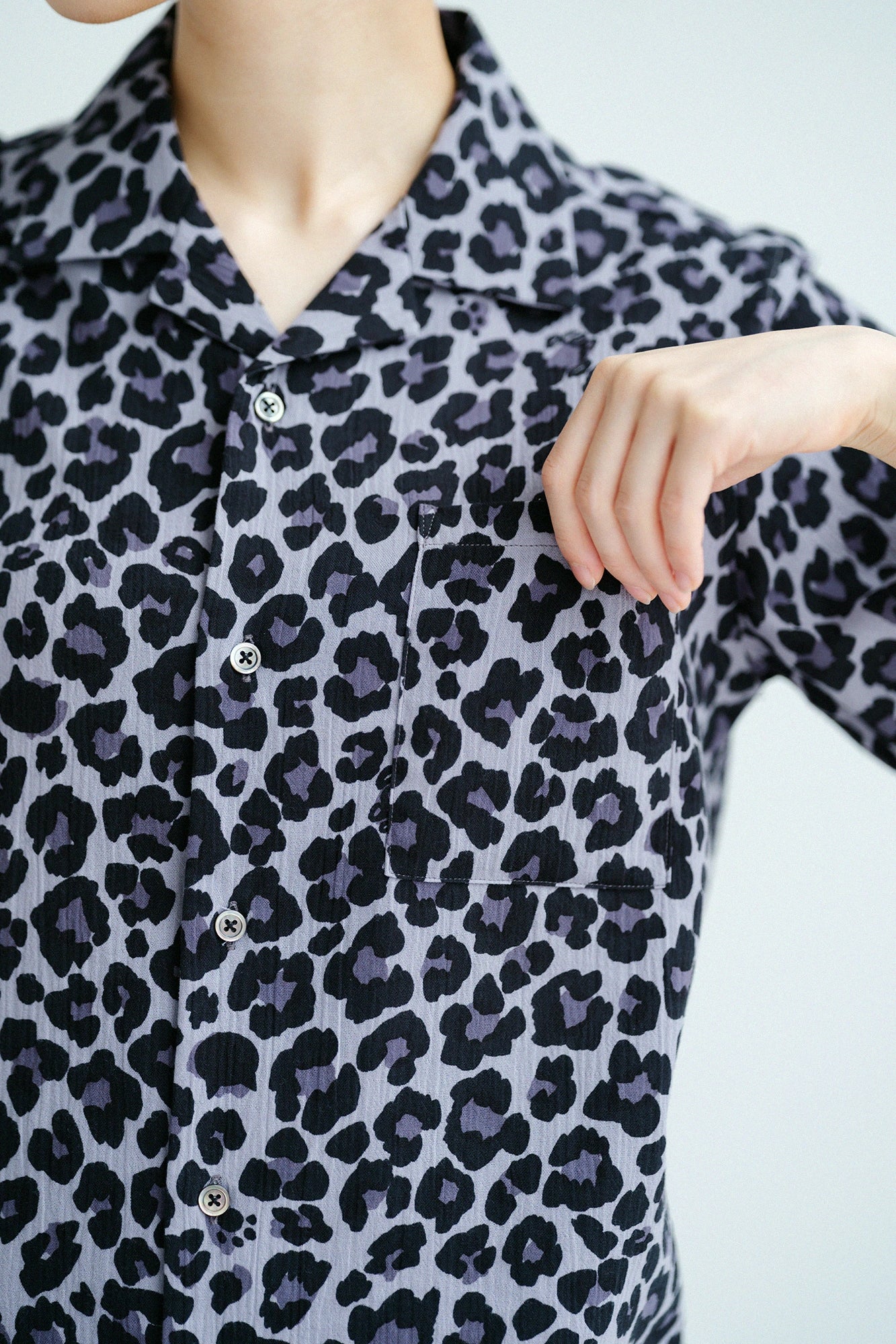 【7月1日頃発送予定】高島縮 20/20 オープンカラーシャツ／dopo leopard Midnight