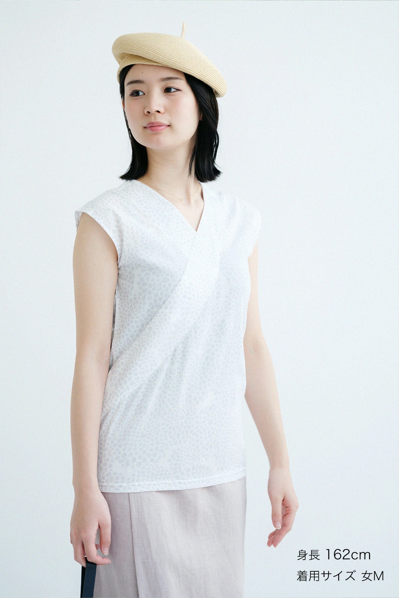 【Ships ard. 4/21】Chizimi Cotton 40/40 V-neck Shirt / Chrysanthemum