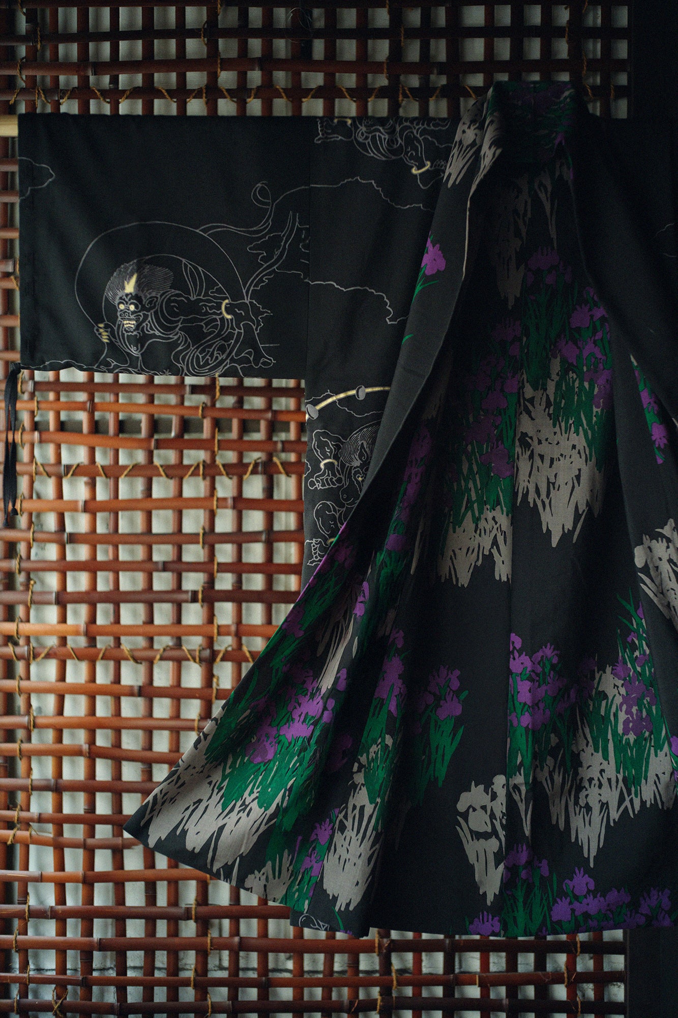 Muslin Wool Rectangular Sleeve Coat Reversible / Wind God and Thunder God×Ogata Korin's Irises Folding Screens-Recreation