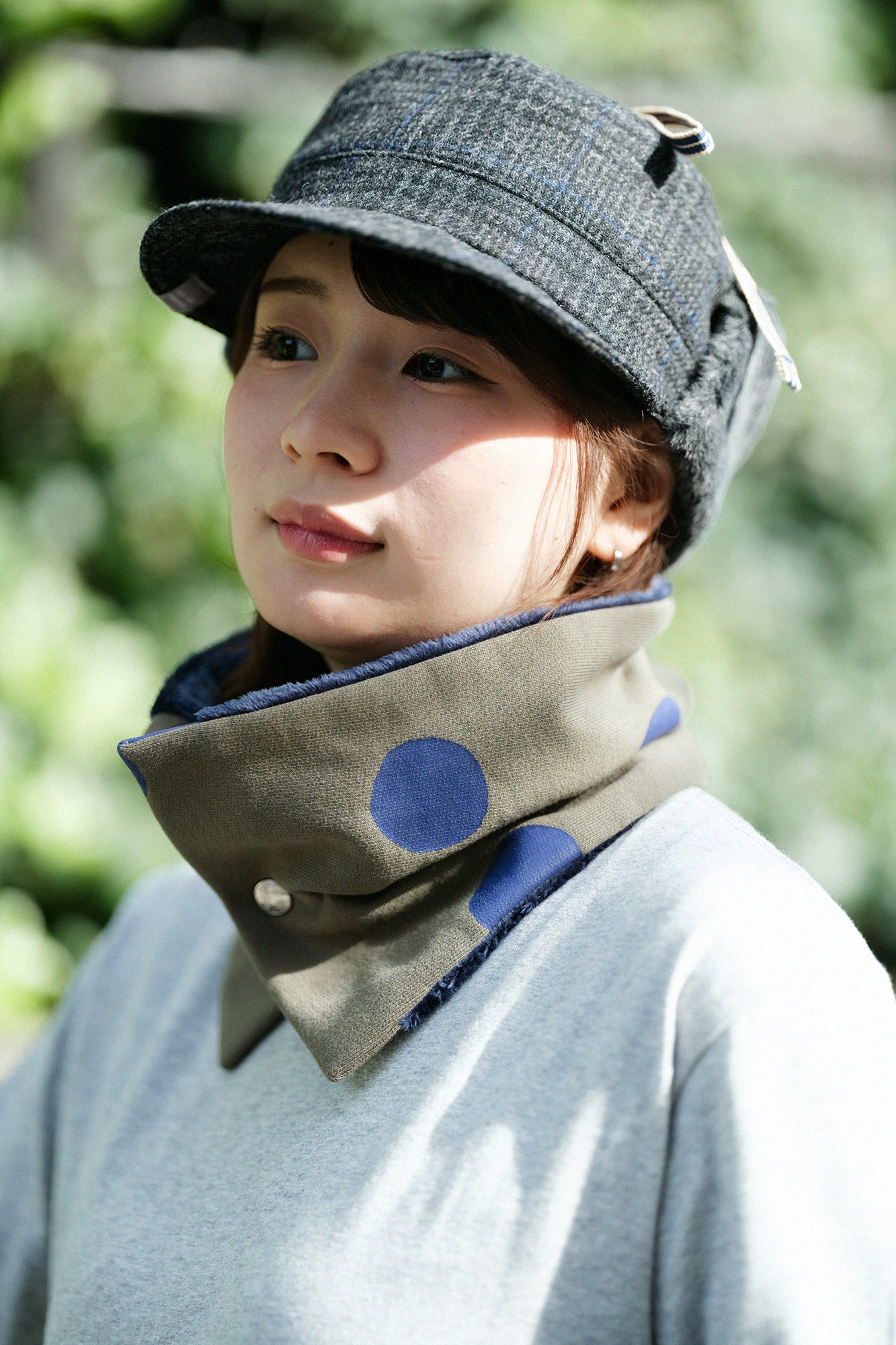 雙面用 BIKE短圍巾／圓點 間疏 卡其色