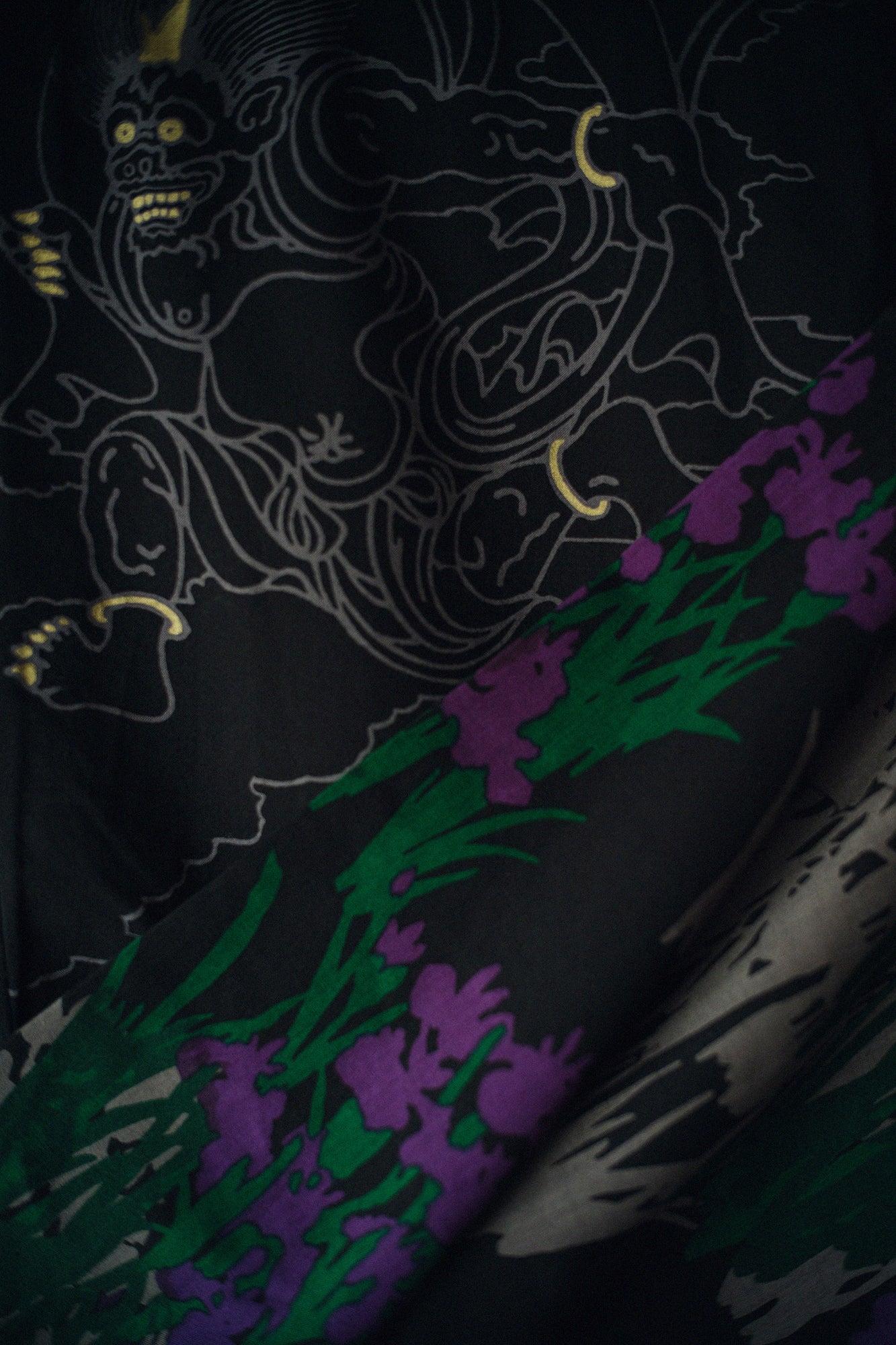 Muslin Wool Rectangular Sleeve Coat Reversible / Wind God and Thunder God×Ogata Korin's Irises Folding Screens-Recreation