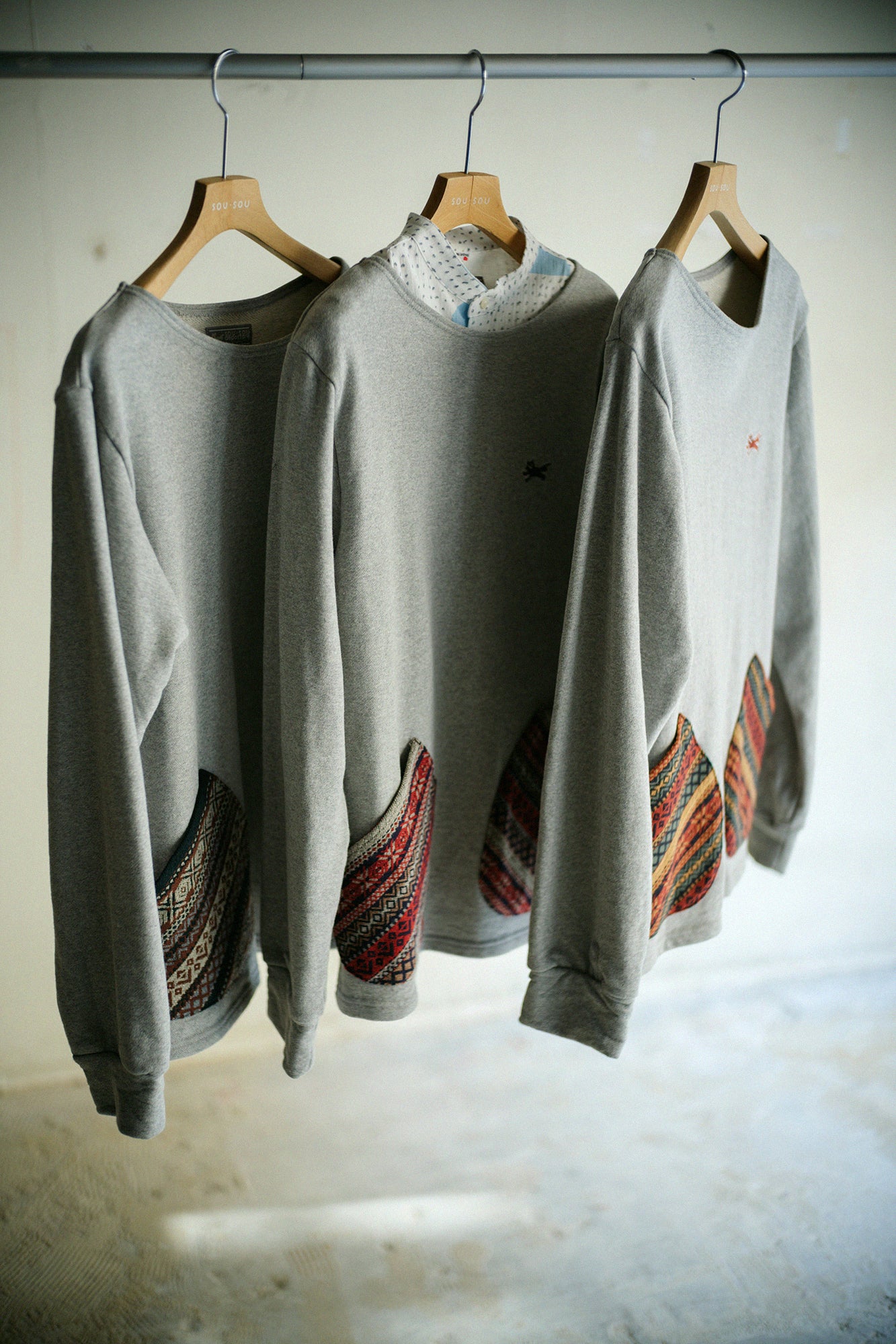 Fleece Boat Neck Sweat Shirt／Heather Grey×Terra Cotta JQ