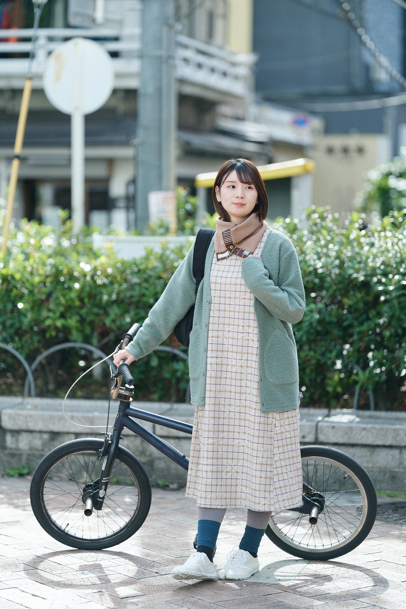 Reversible BIKENeck Warmer／Interstices and Stripes  Brown