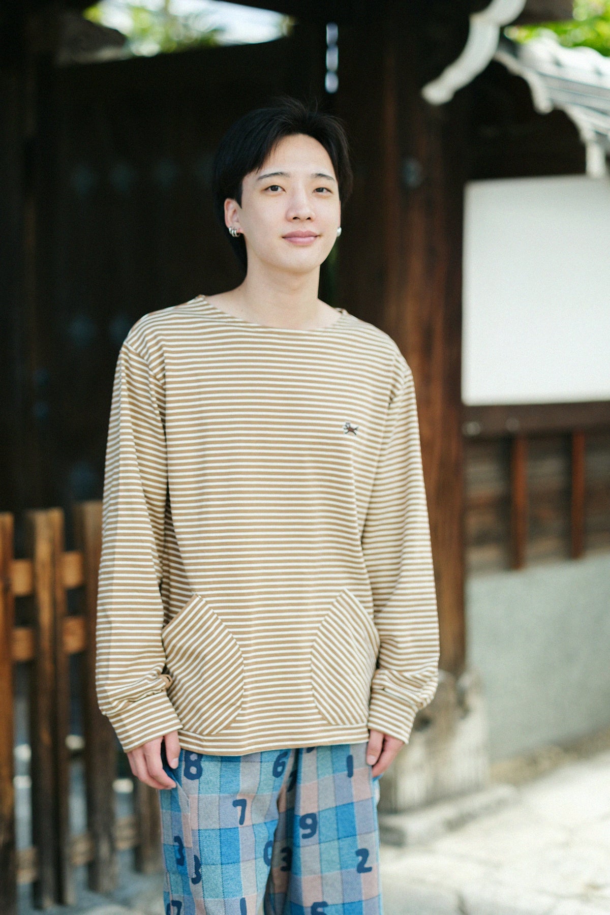 '身長：'176cm ,'着用サイズ：'L,'※洗濯後寸法のものを着用'