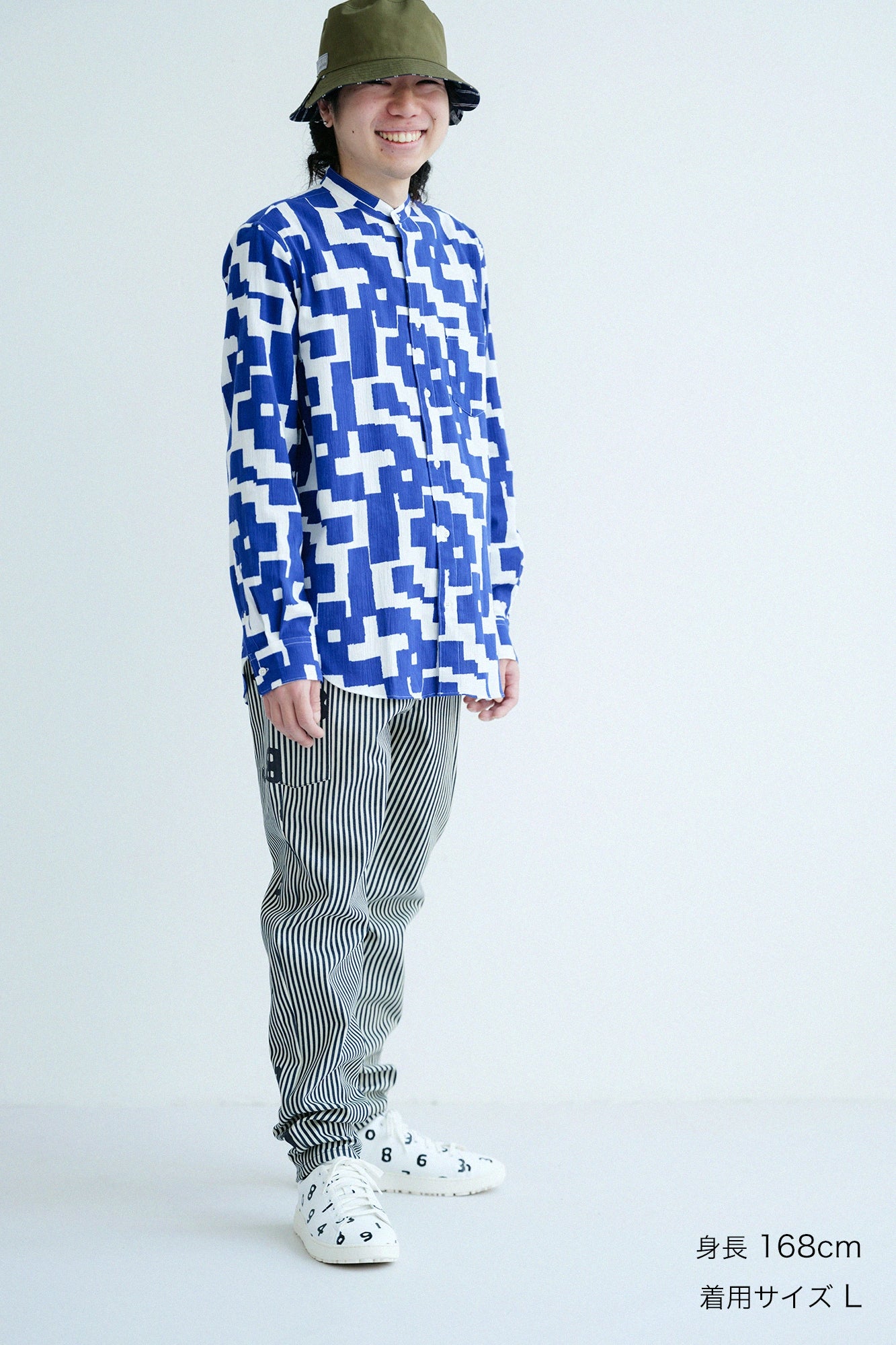 [Expédition prévue vers le 10 mars] Takashima Chijimi 20/20 Chemise à col montant/motif Ikubaku (Moyo)