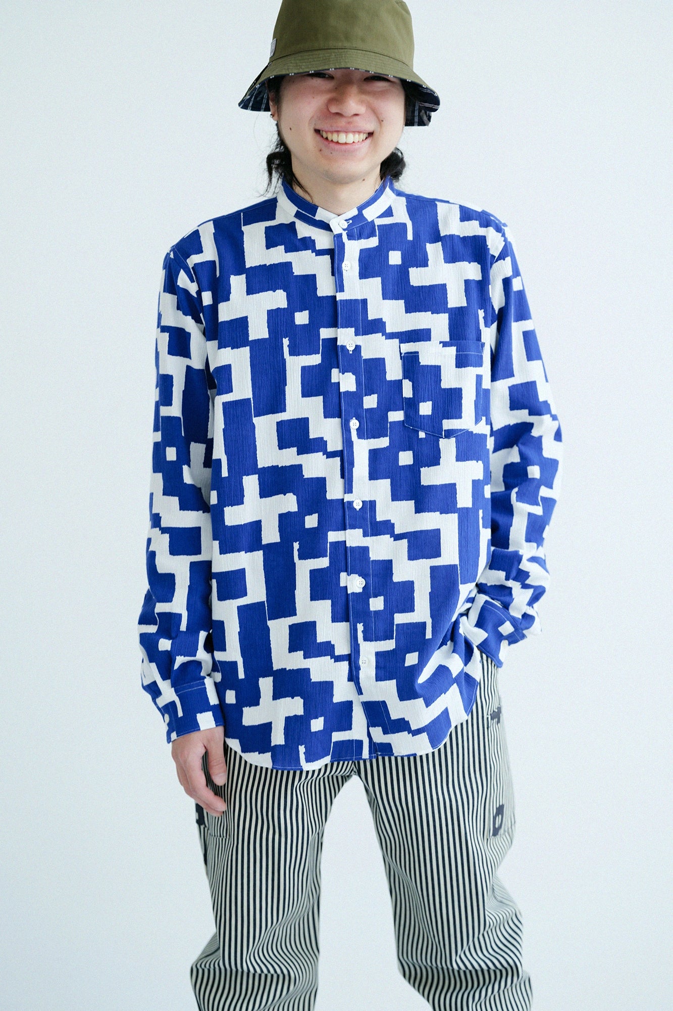 [Expédition prévue vers le 10 mars] Takashima Chijimi 20/20 Chemise à col montant/motif Ikubaku (Moyo)