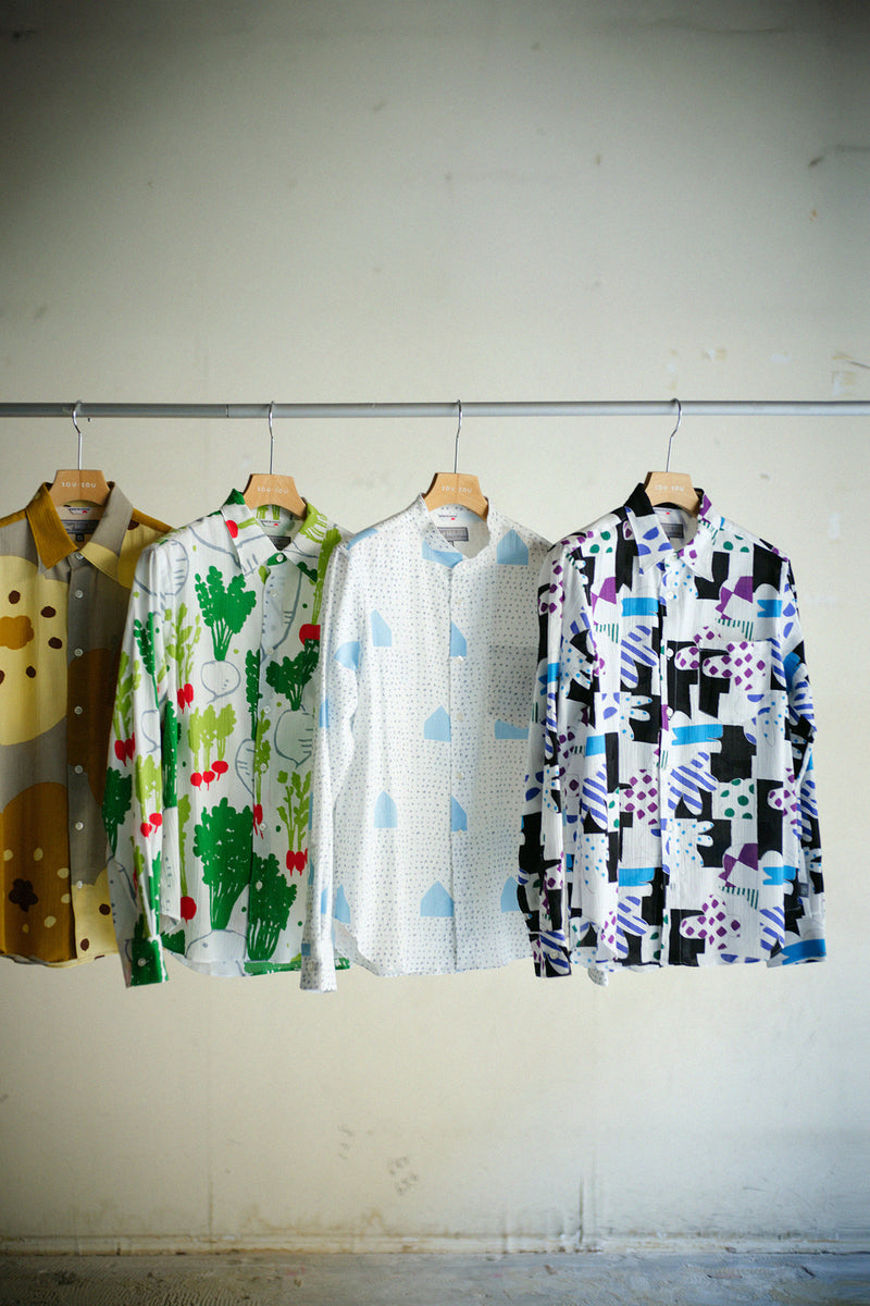 Chizimi Cotton Stand Collar Shirt