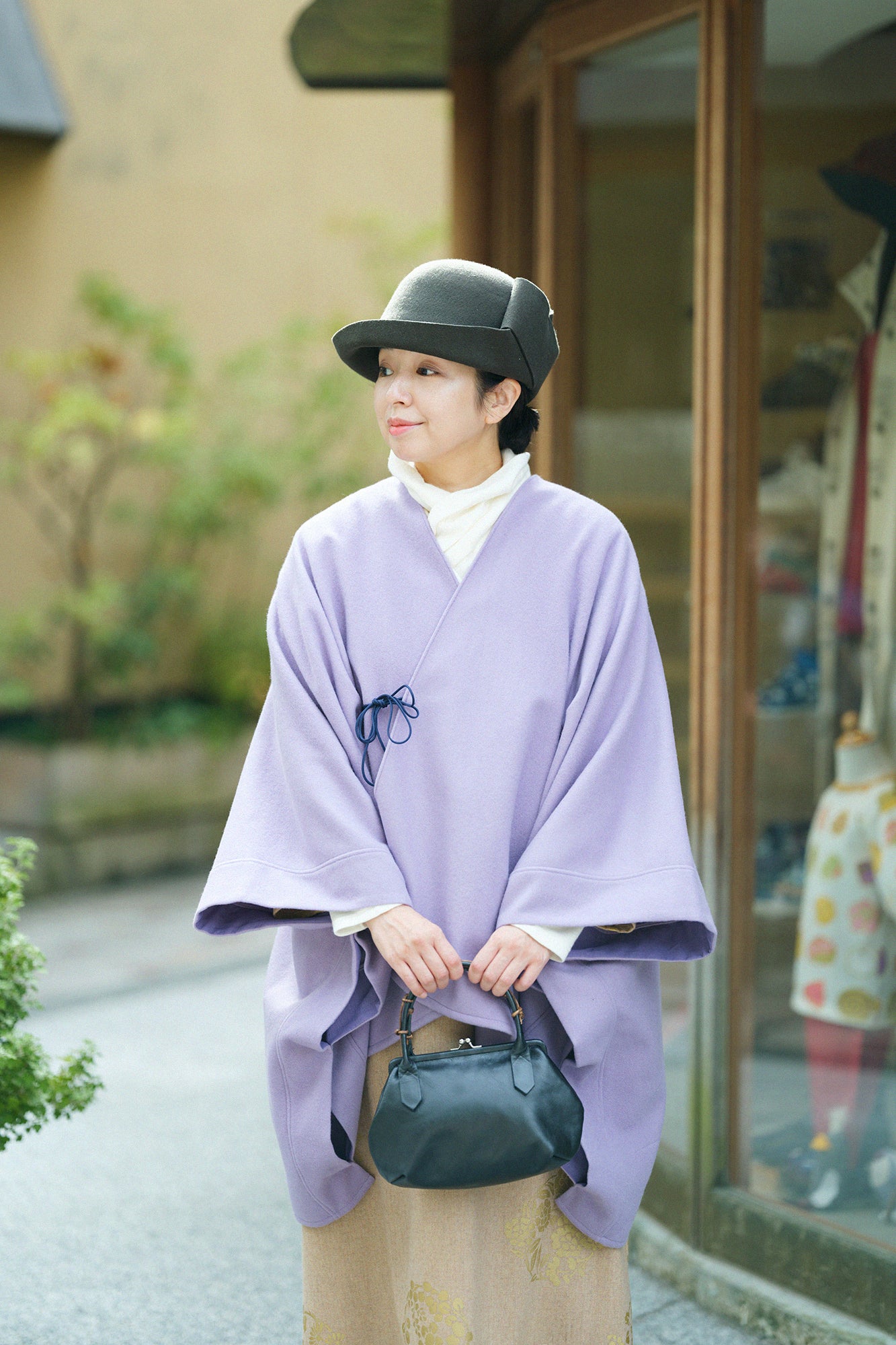 Wool Melton Kisaragi Poncho / Purple