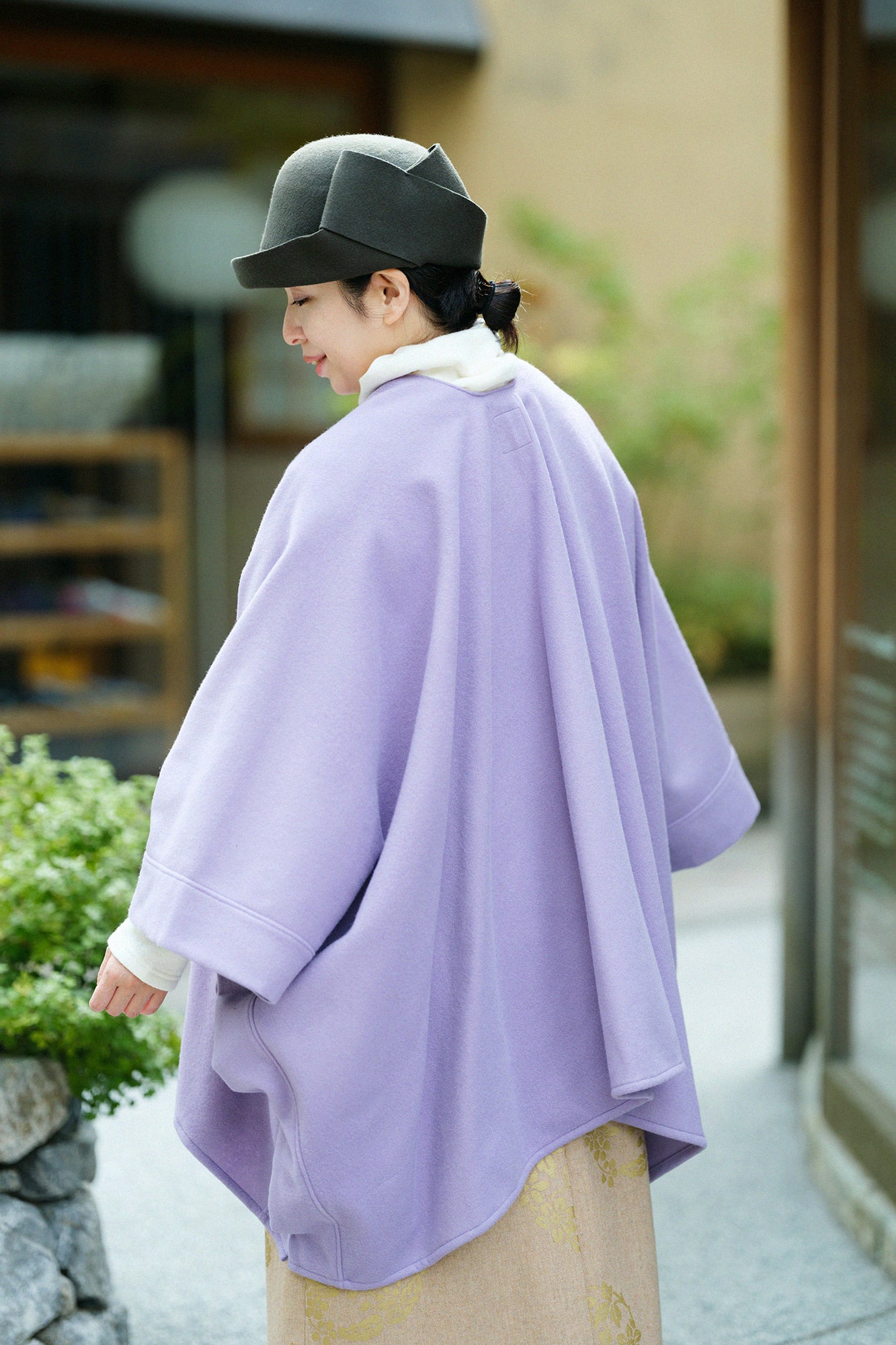Wool Melton Kisaragi Poncho / Purple