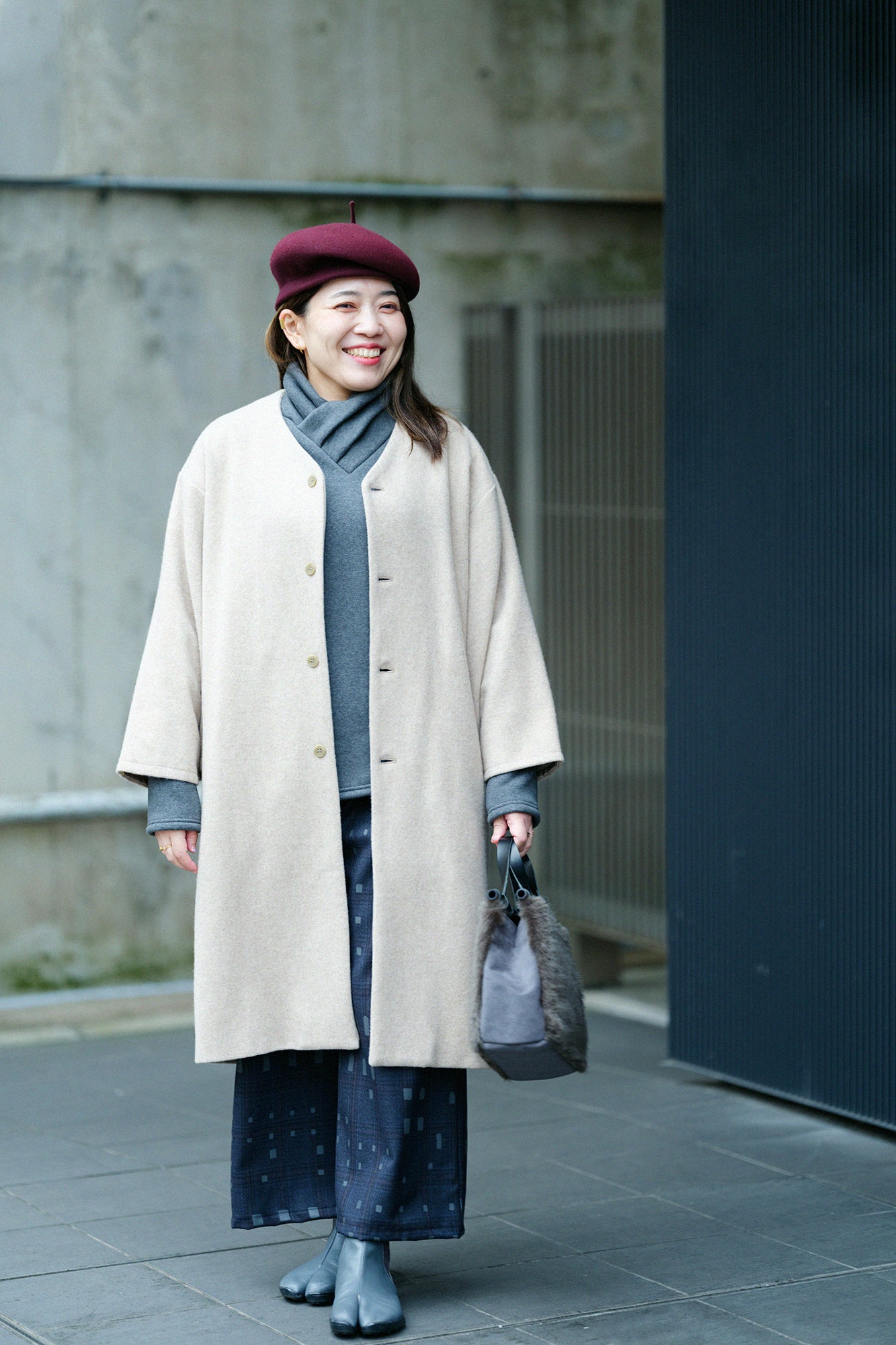 裏仿毛 高領上衣／濃灰