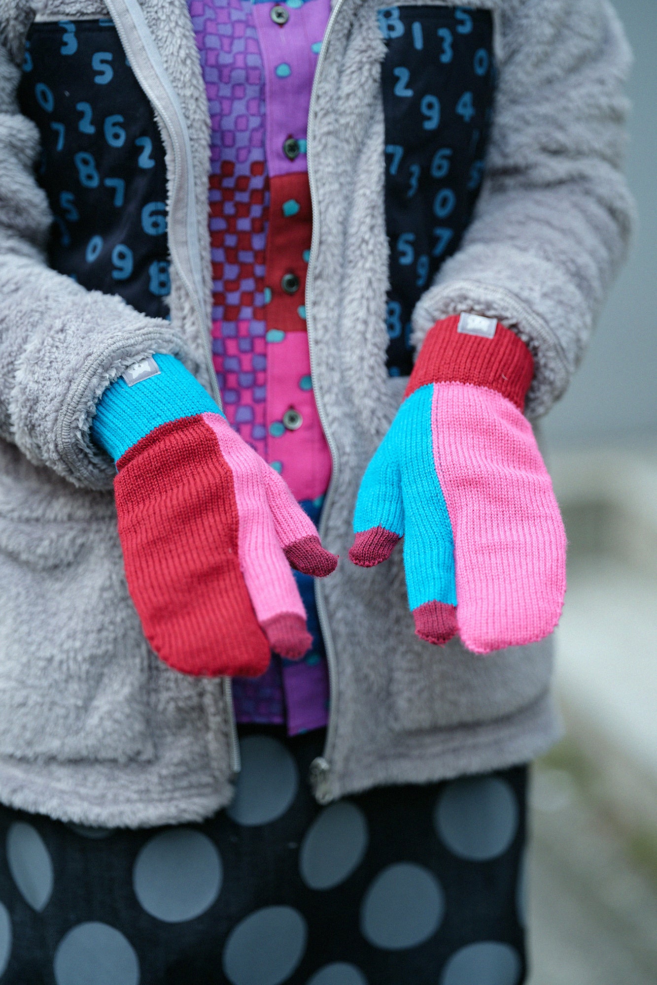 三指手套 三色／深粉紅色×深紅色