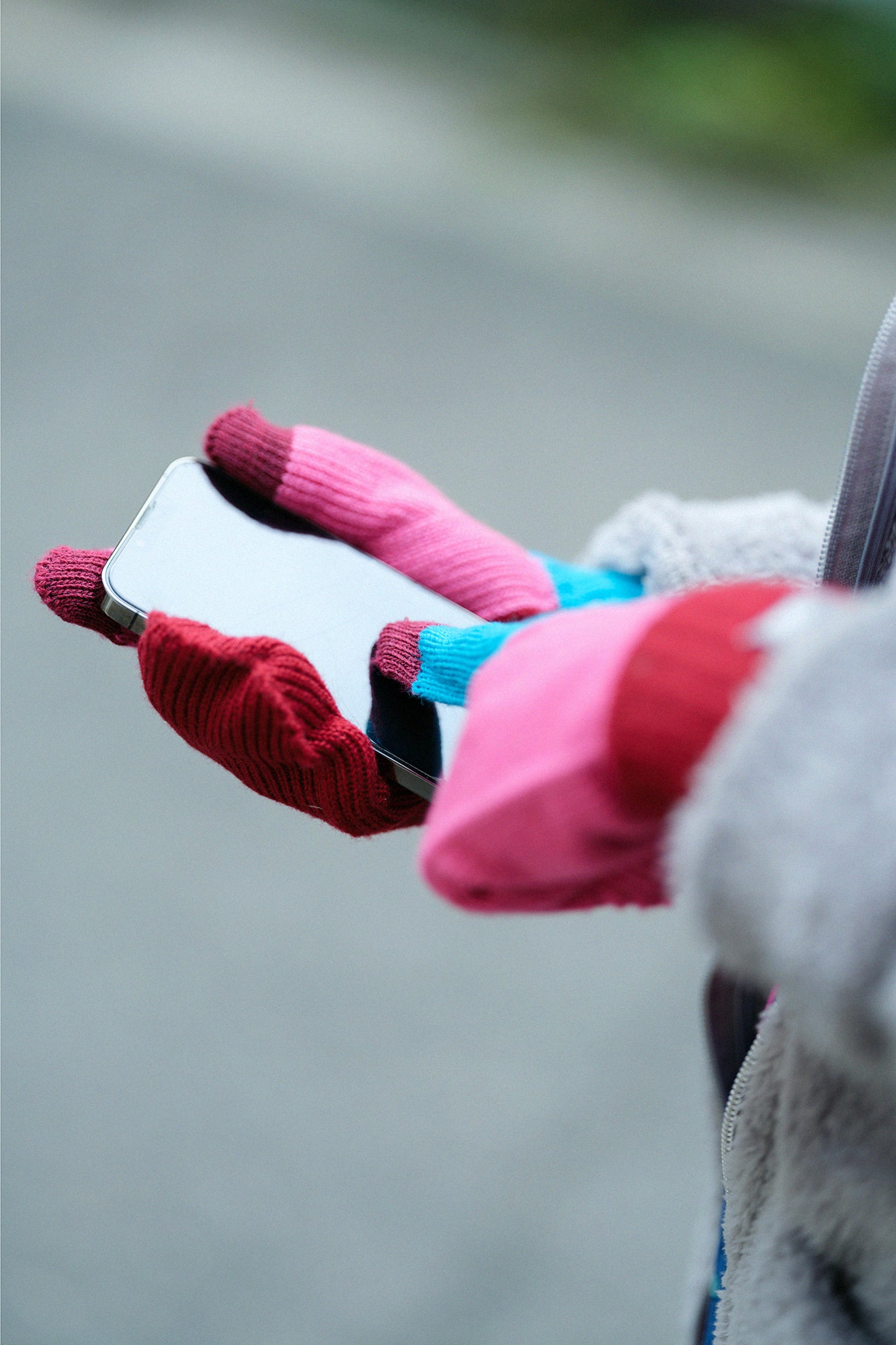 三指手套 三色／深粉紅色×深紅色