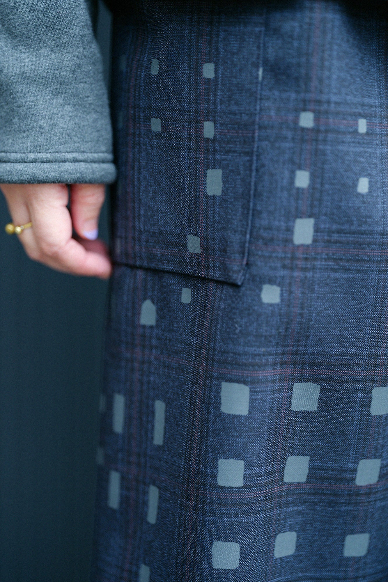 Combed Yarn Lattice Weave Square Pockets Monpe Pants / Window Dark Blue