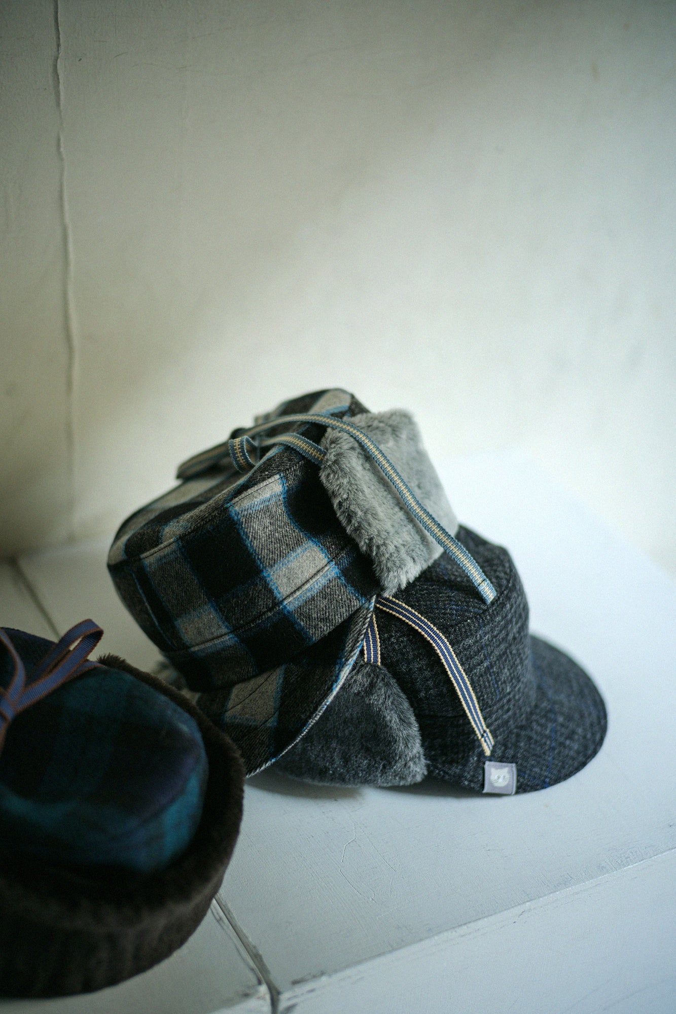 Wool Check Boa BIKE CAP／Blue Black×SO-SU-U