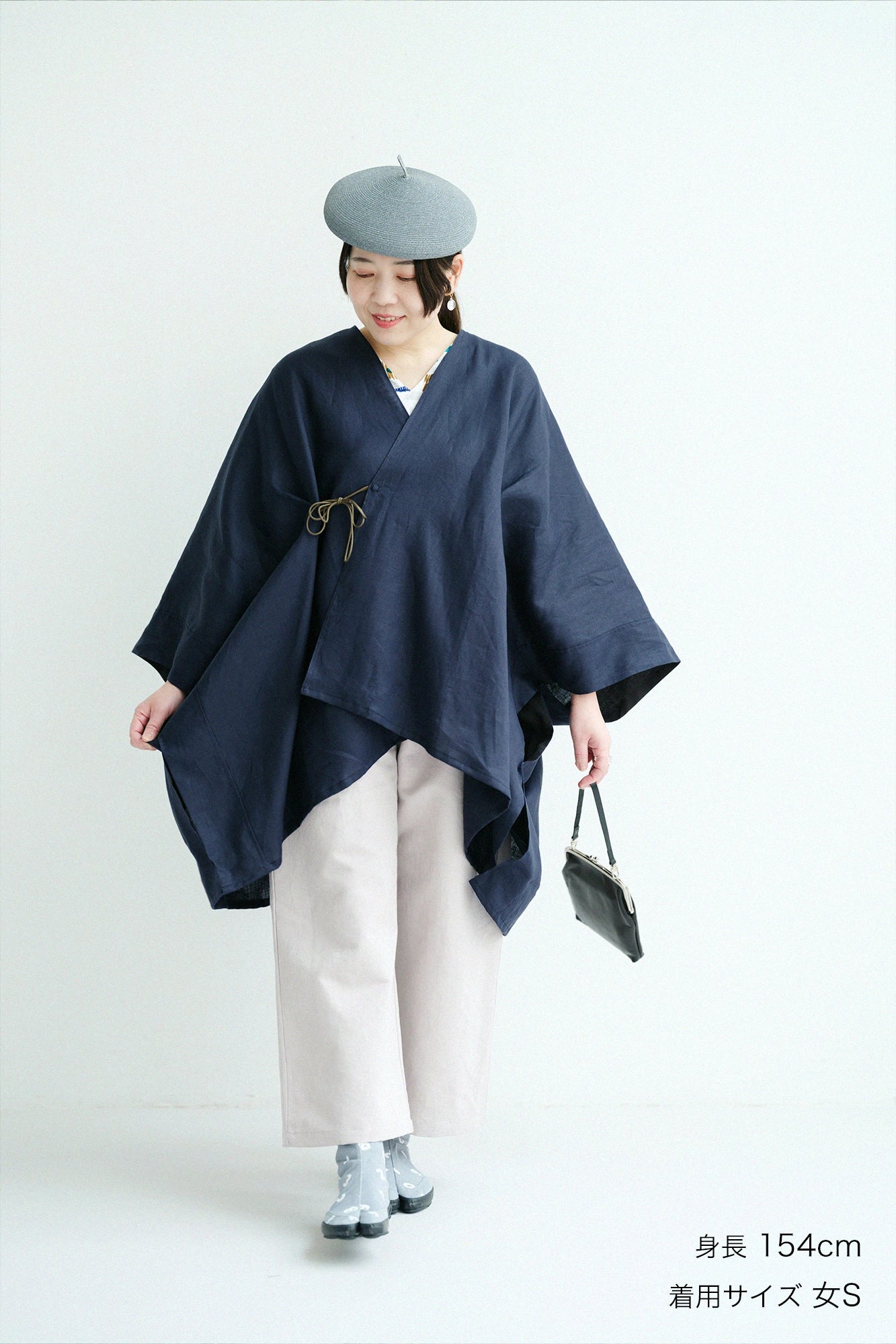 【Scheduled to ship around Mar 3】Cotton Linen Twill Weave Square Pockets Monpe Pants／Greyish Pink