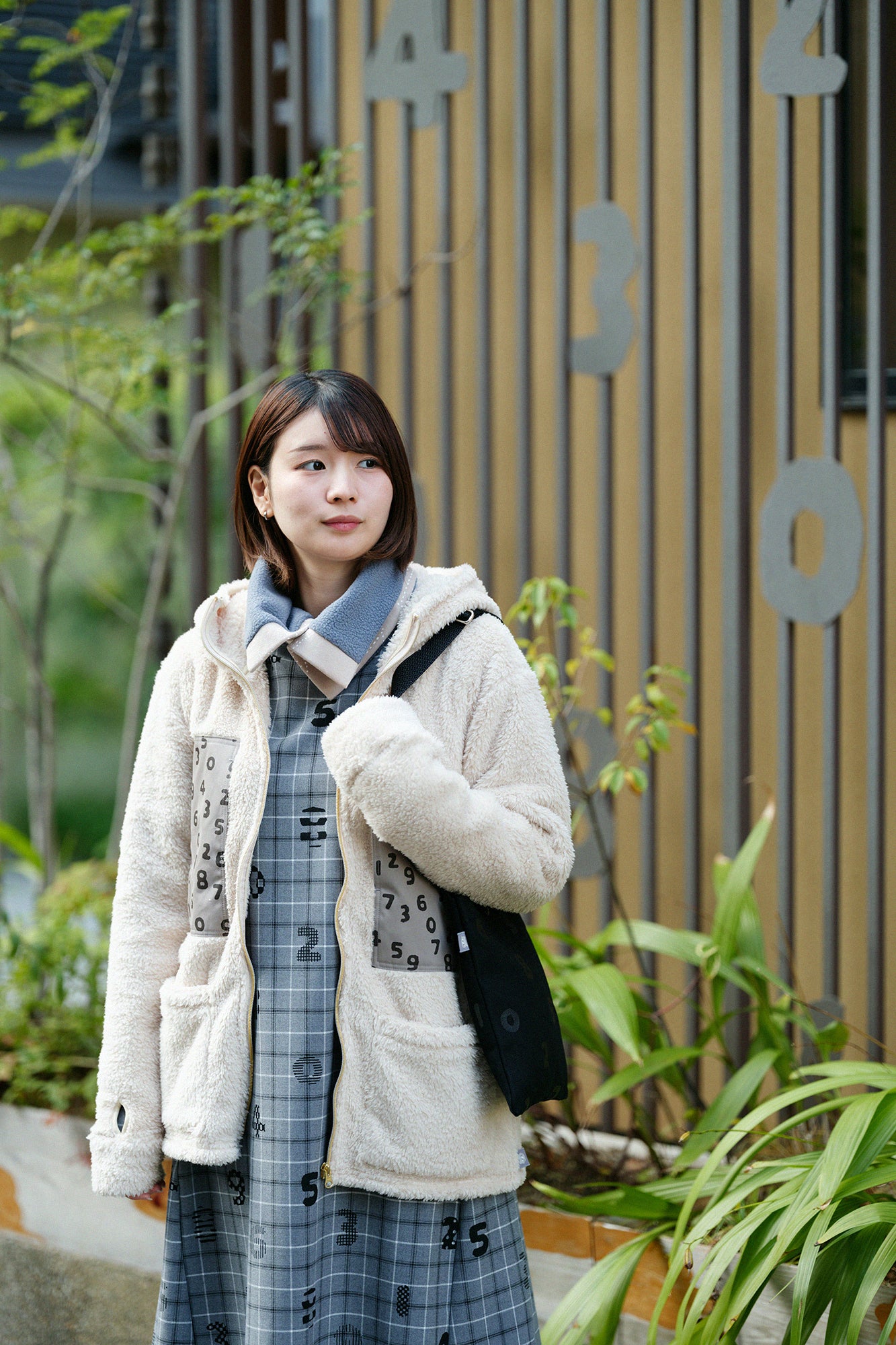 雙面用 BIKE短圍巾／青花 米色