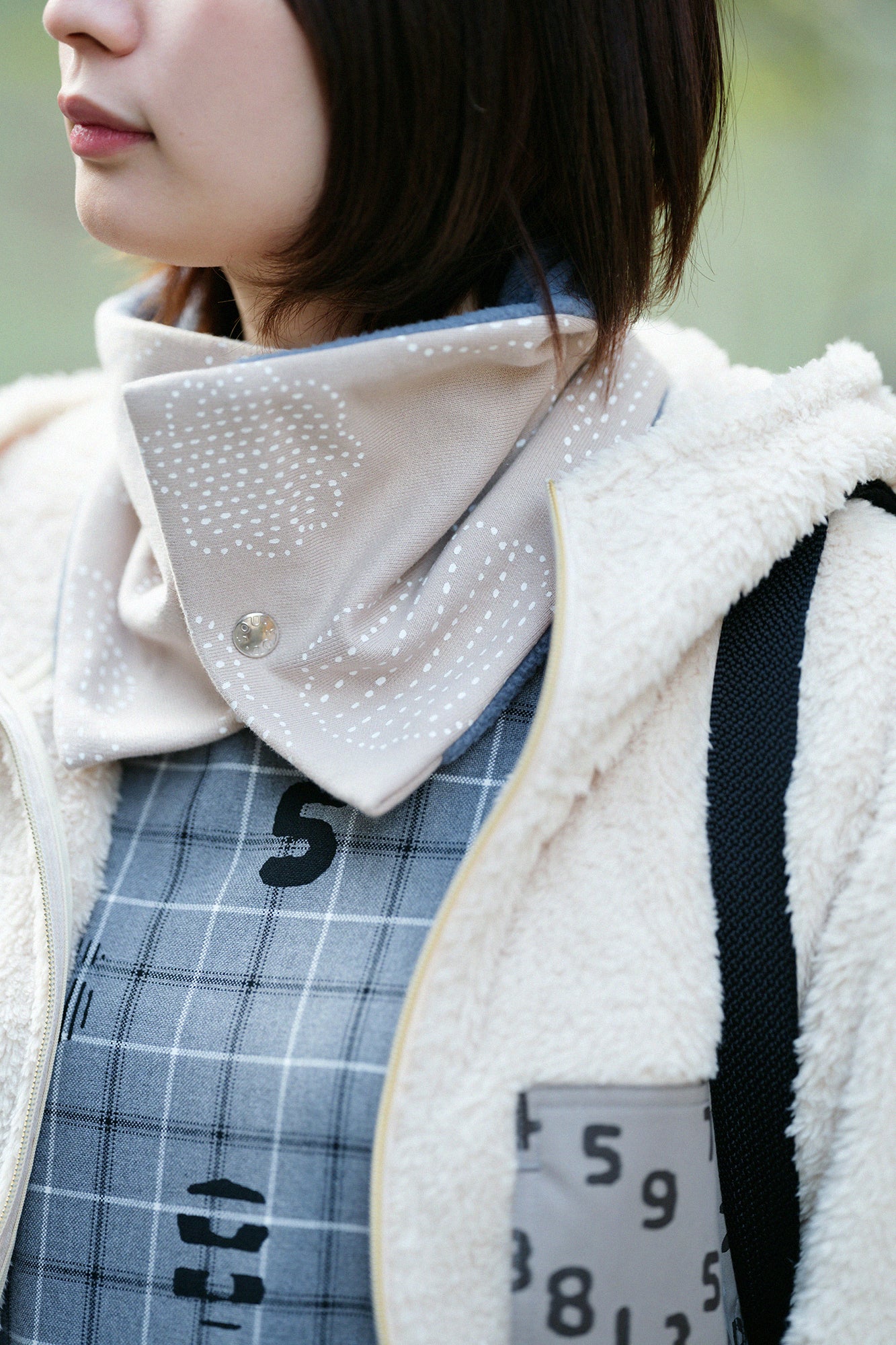 雙面用 BIKE短圍巾／青花 米色