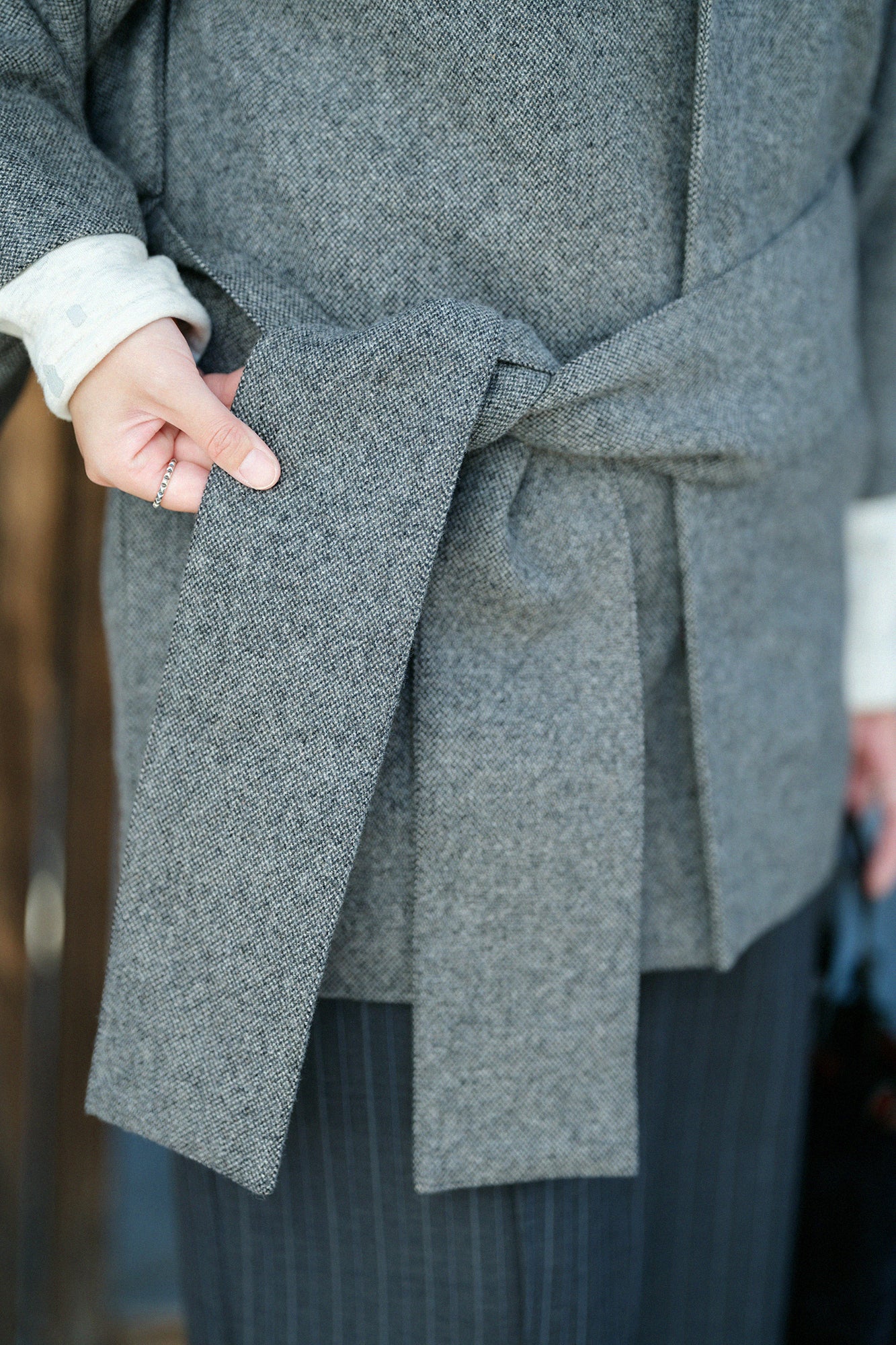 粗花呢 角袖外套 短版 附裡襯／深棕色