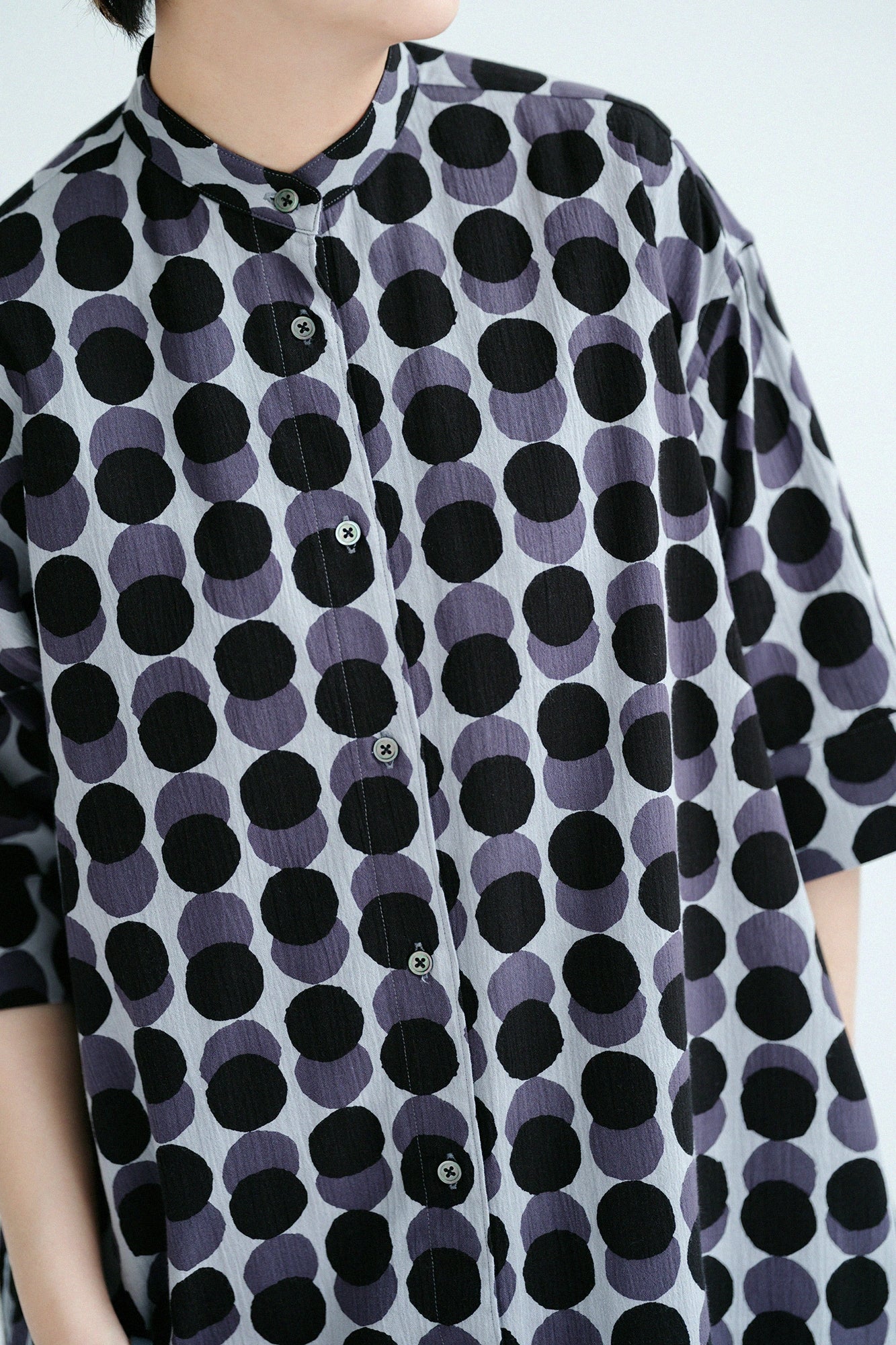 Chizimi Cotton 20/20 Gran Shirt Dress Elbow Length Sleeve／Marbles Layering  