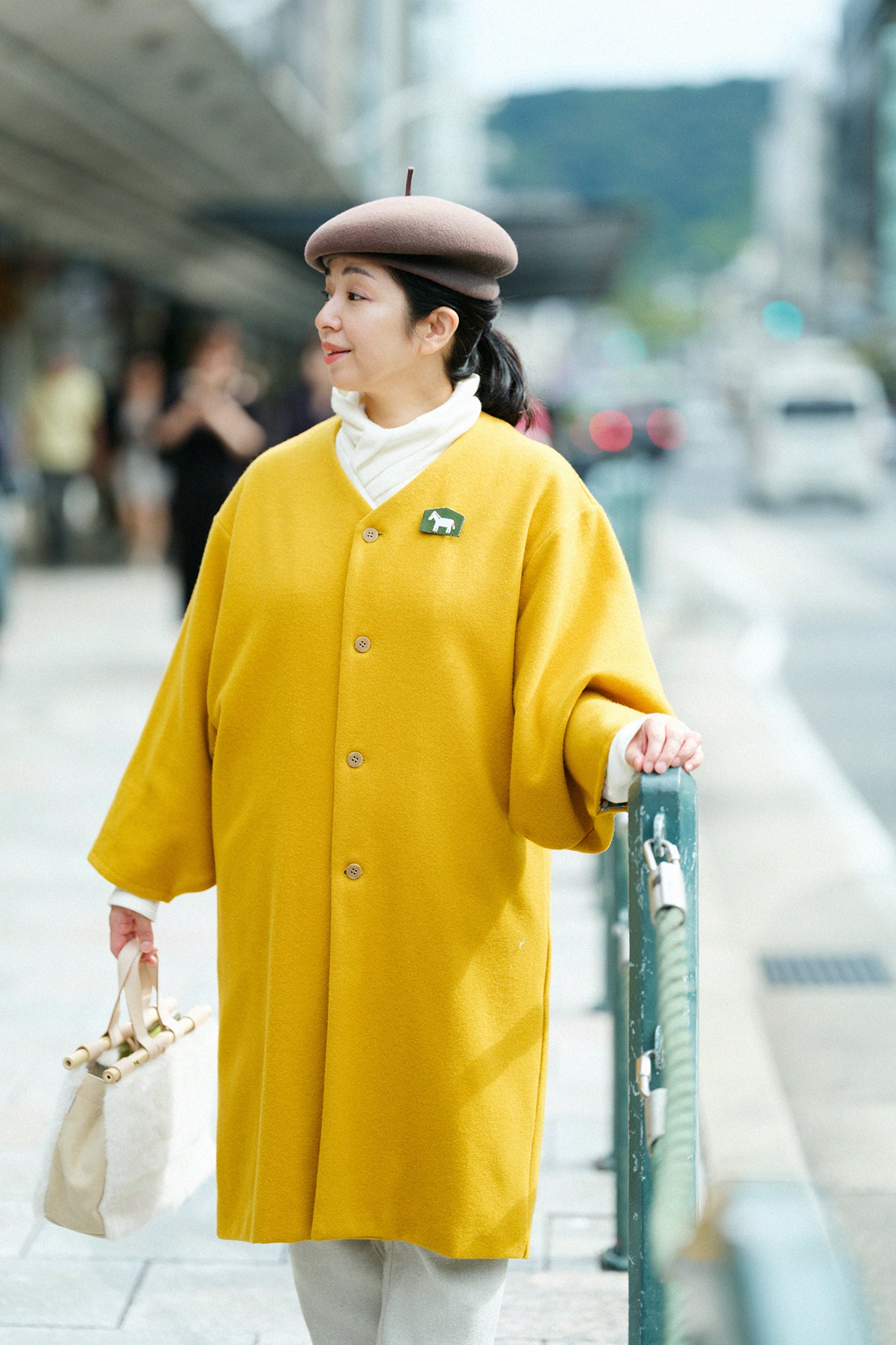 ウールメルトン 薙刀羽織（なぎなたばおり） 長丈（ながたけ） 袷（あわせ）／芥子色（からしいろ）×なびく