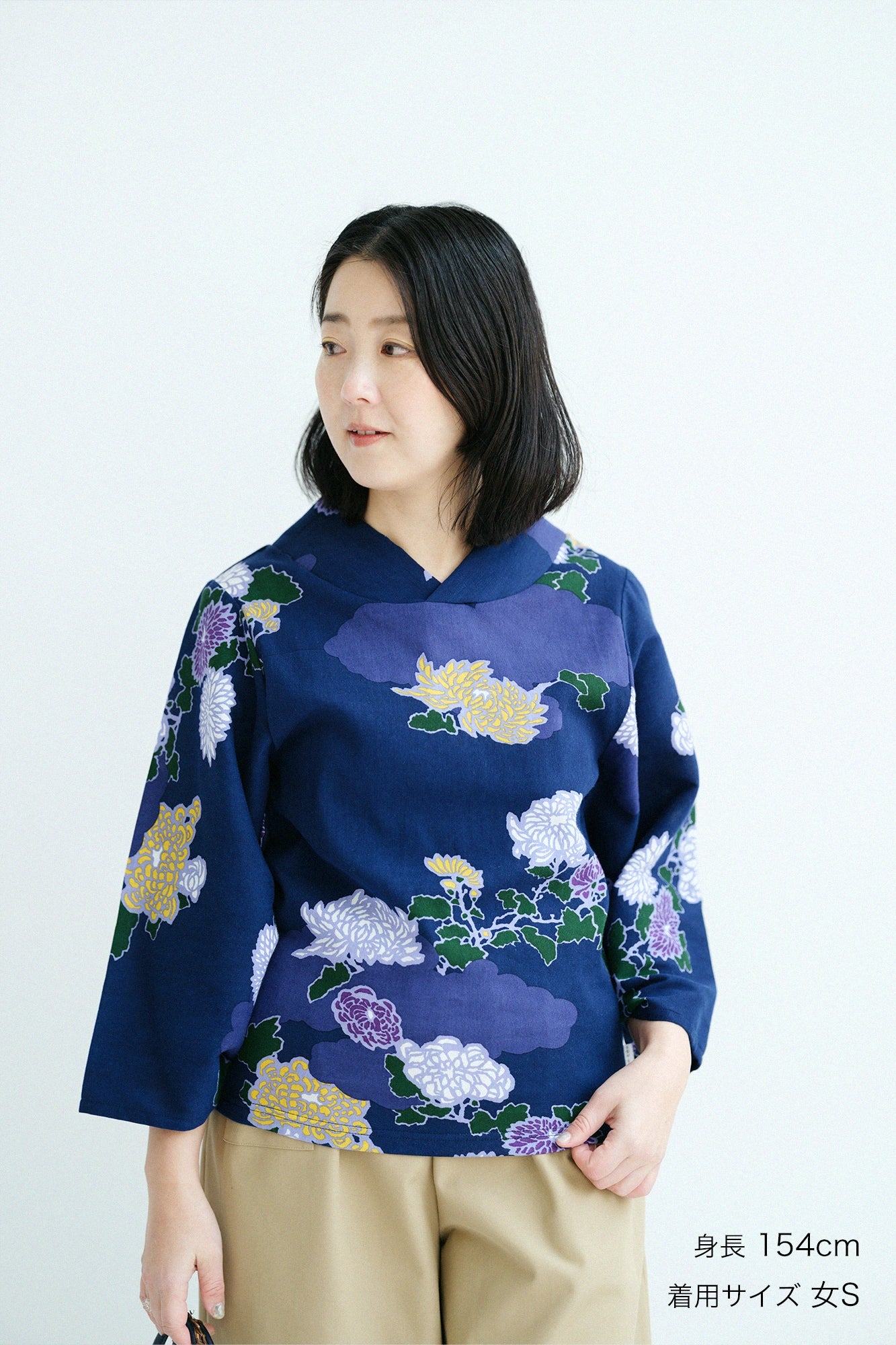 【3月3日頃発送予定】高島縮 40/40 薙（なぎ）ジバン／雲取り（くもどり）に菊
