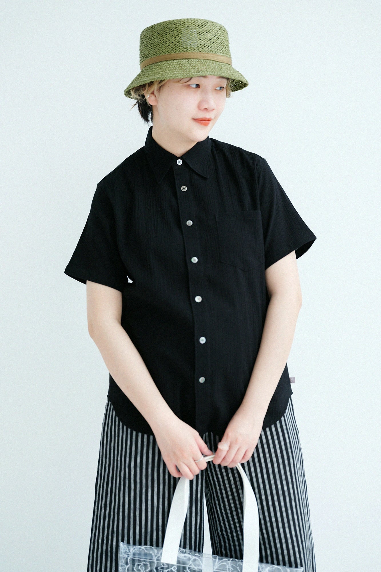 Chizimi Cotton 20/20 Short Sleeve Shirt／Black