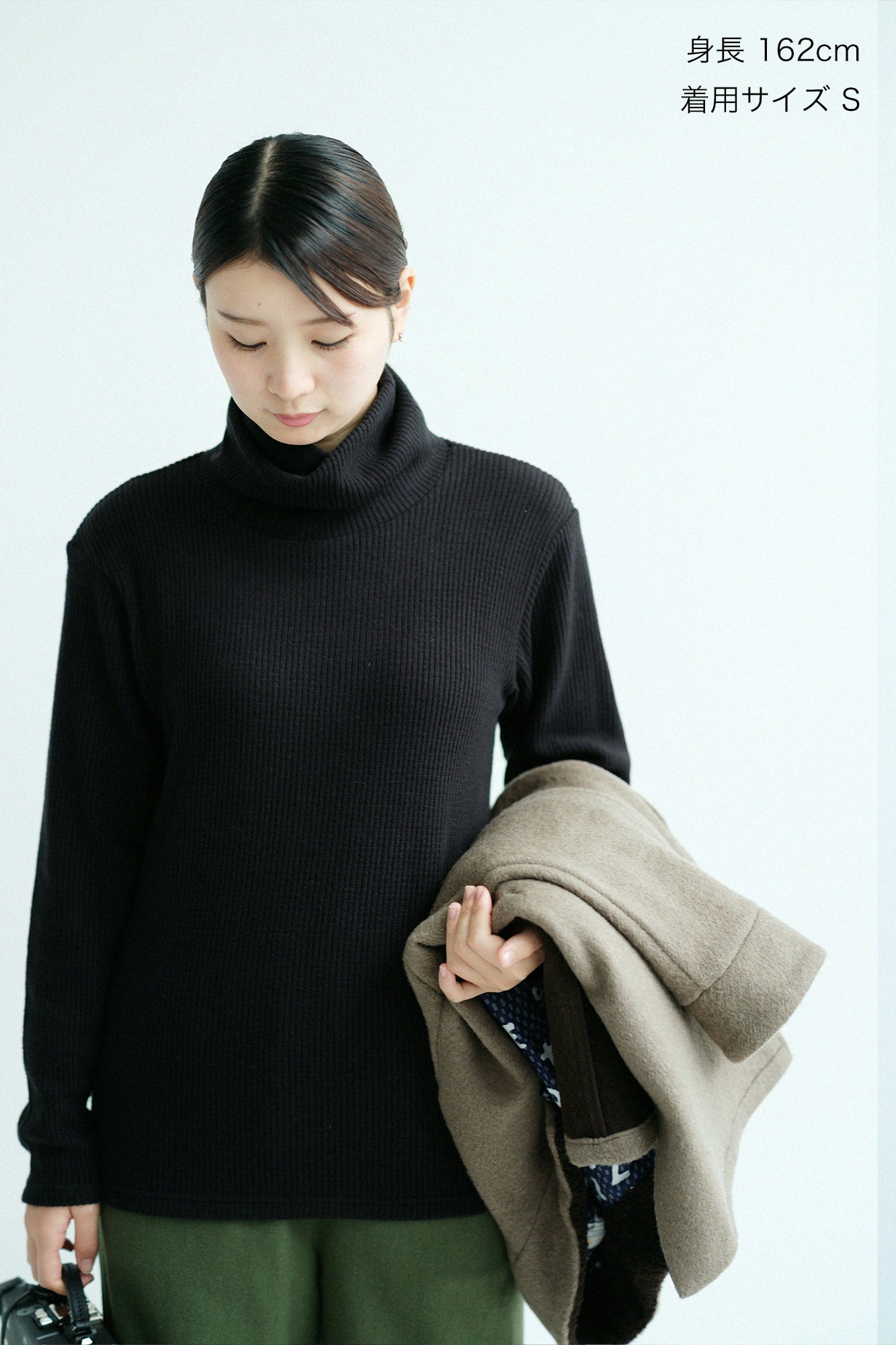 【預購】Soft Thermo(R) 羅紋針織 造型高領L/S長版上衣／黑色（※預計於12月9日左右發貨）