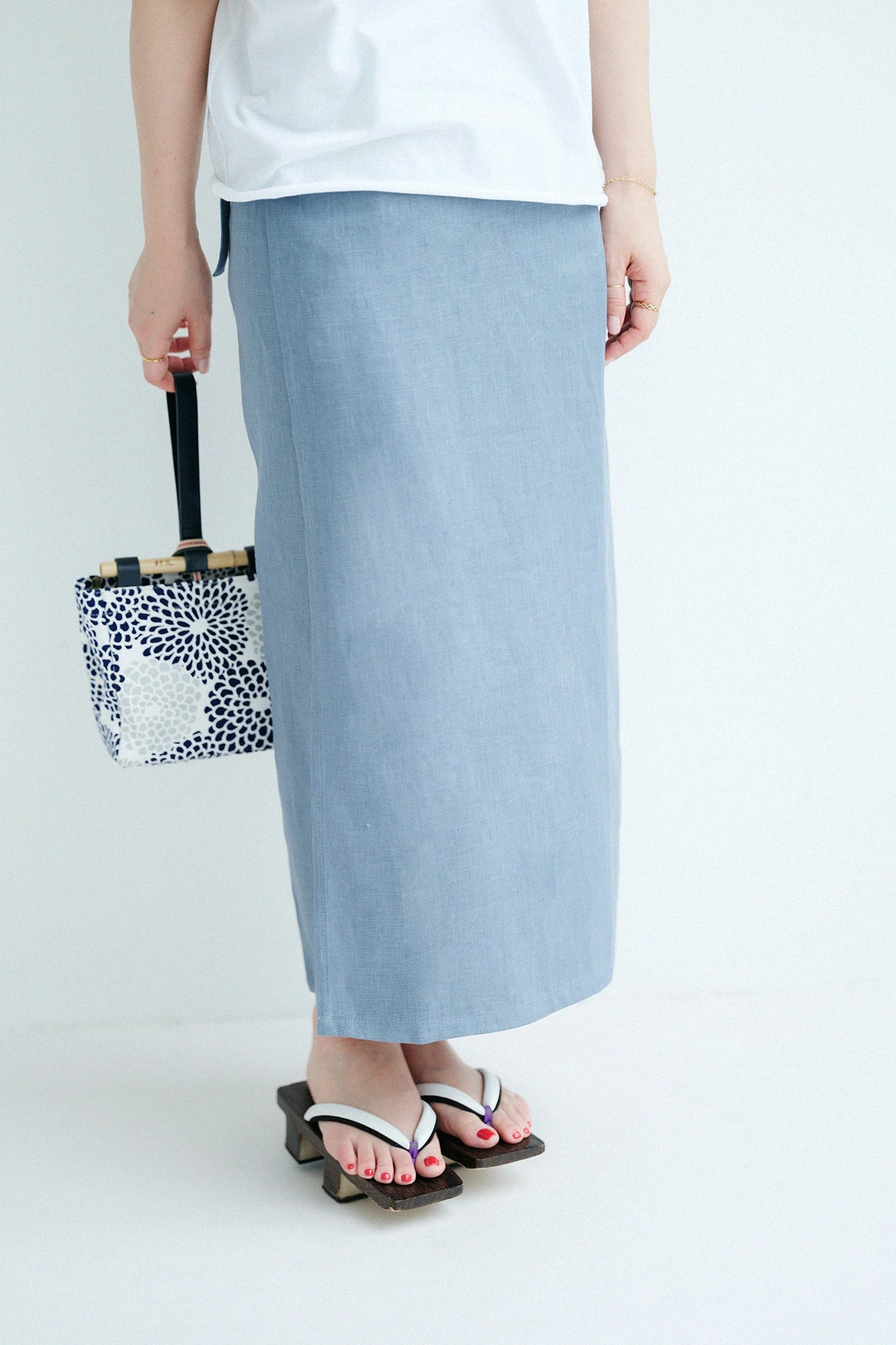 Linen Wrap Skirt / Greyish Blue